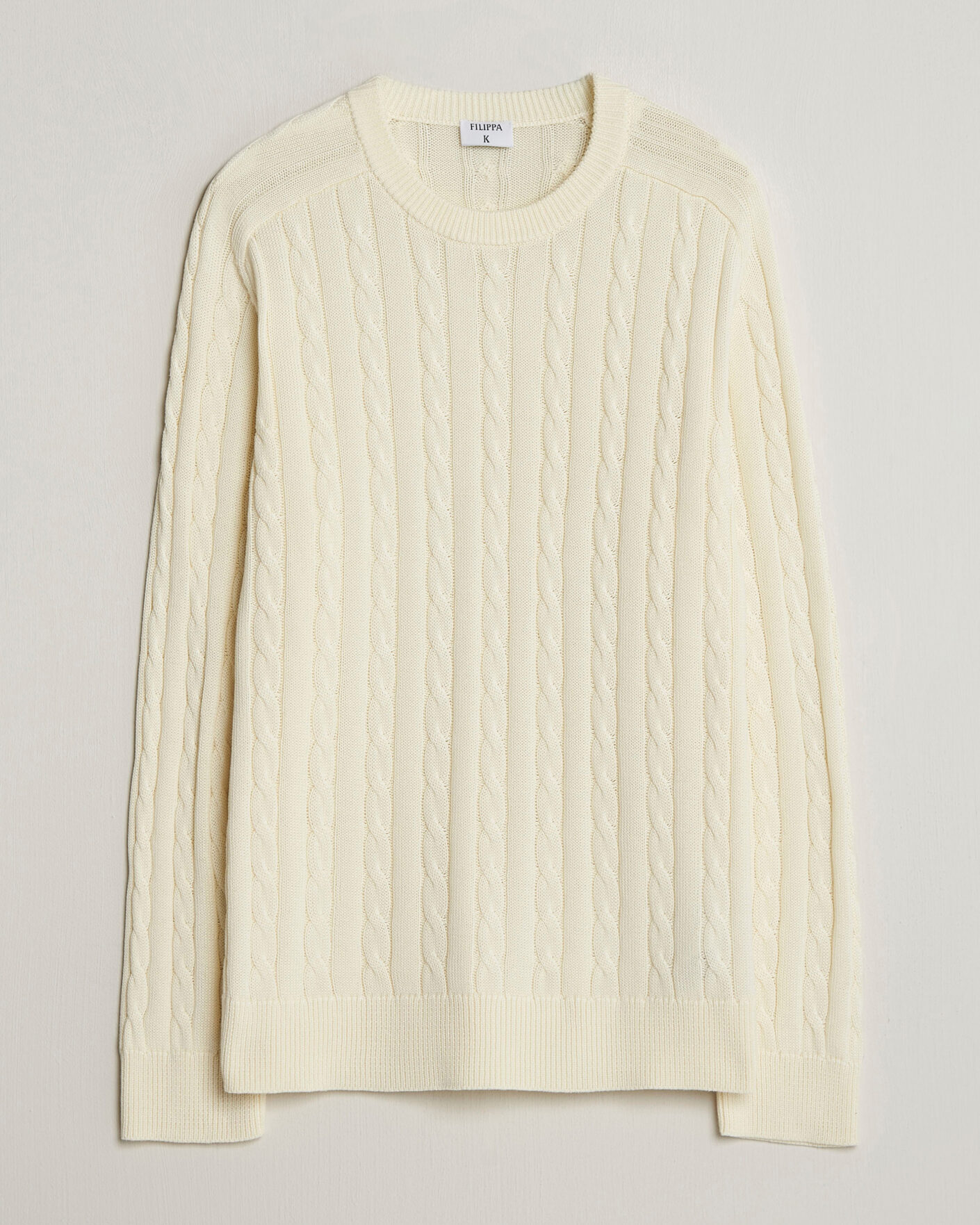 Uomini | Maglieria | Filippa K | Cotton Cable Crew Neck Sweater Calico White