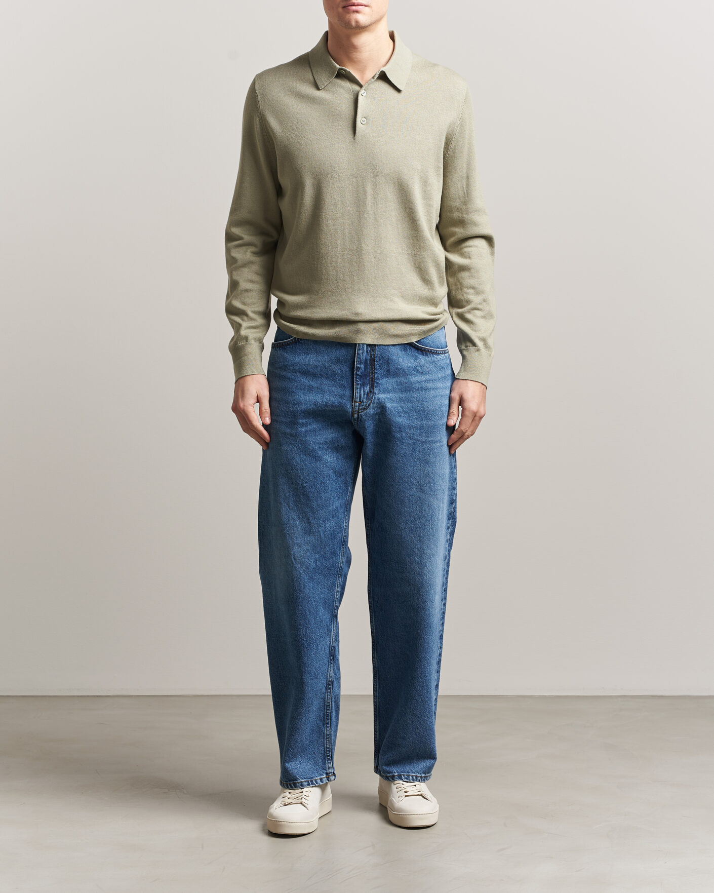 Uomini | Maglieria | Filippa K | Knitted Polo Shirt Light Green