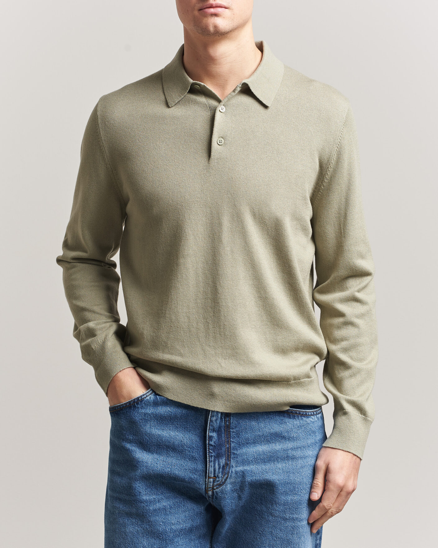 Uomini | Maglieria | Filippa K | Knitted Polo Shirt Light Green
