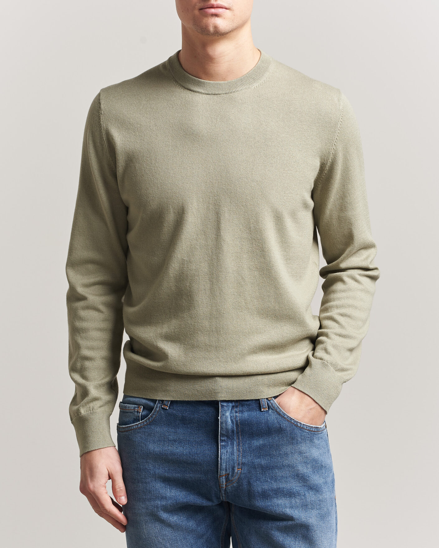 Uomini | Maglieria | Filippa K | Cotton Merino Knitted Sweater Light Green