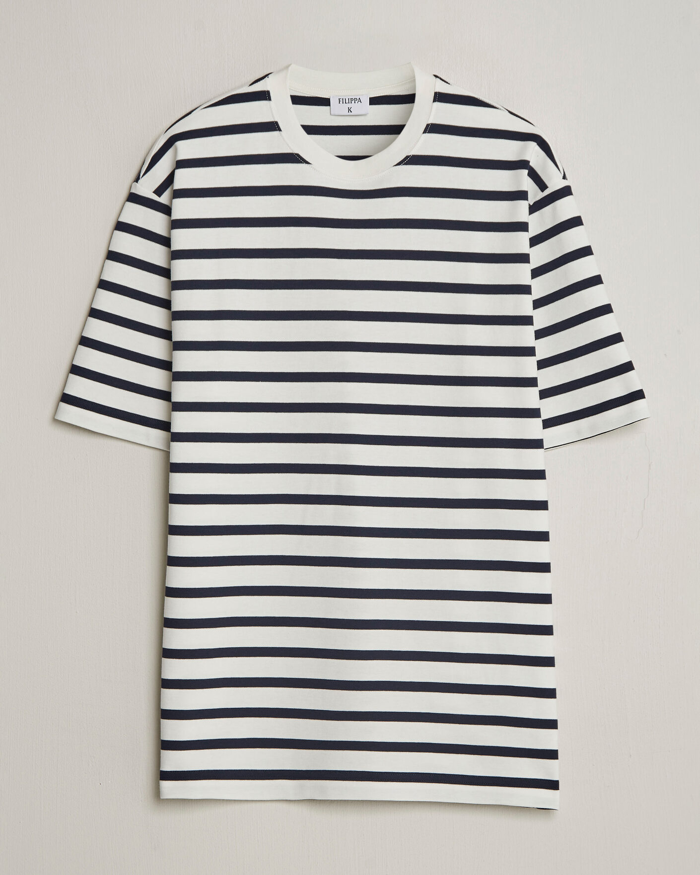 Uomini | T-shirt | Filippa K | Striped Crew Neck T-Shirt White/Navy
