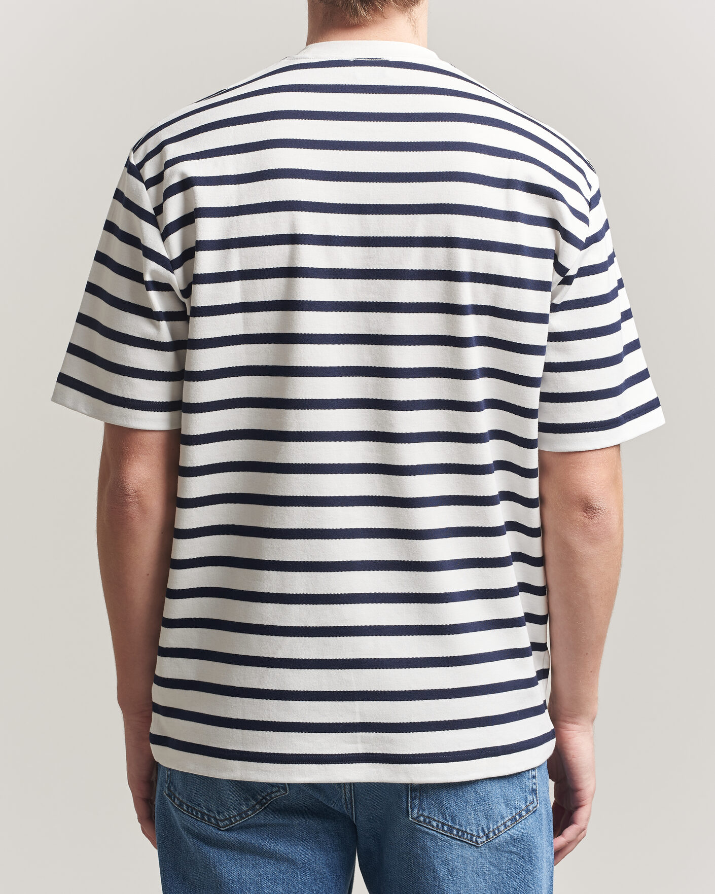 Uomini | T-shirt | Filippa K | Striped Crew Neck T-Shirt White/Navy