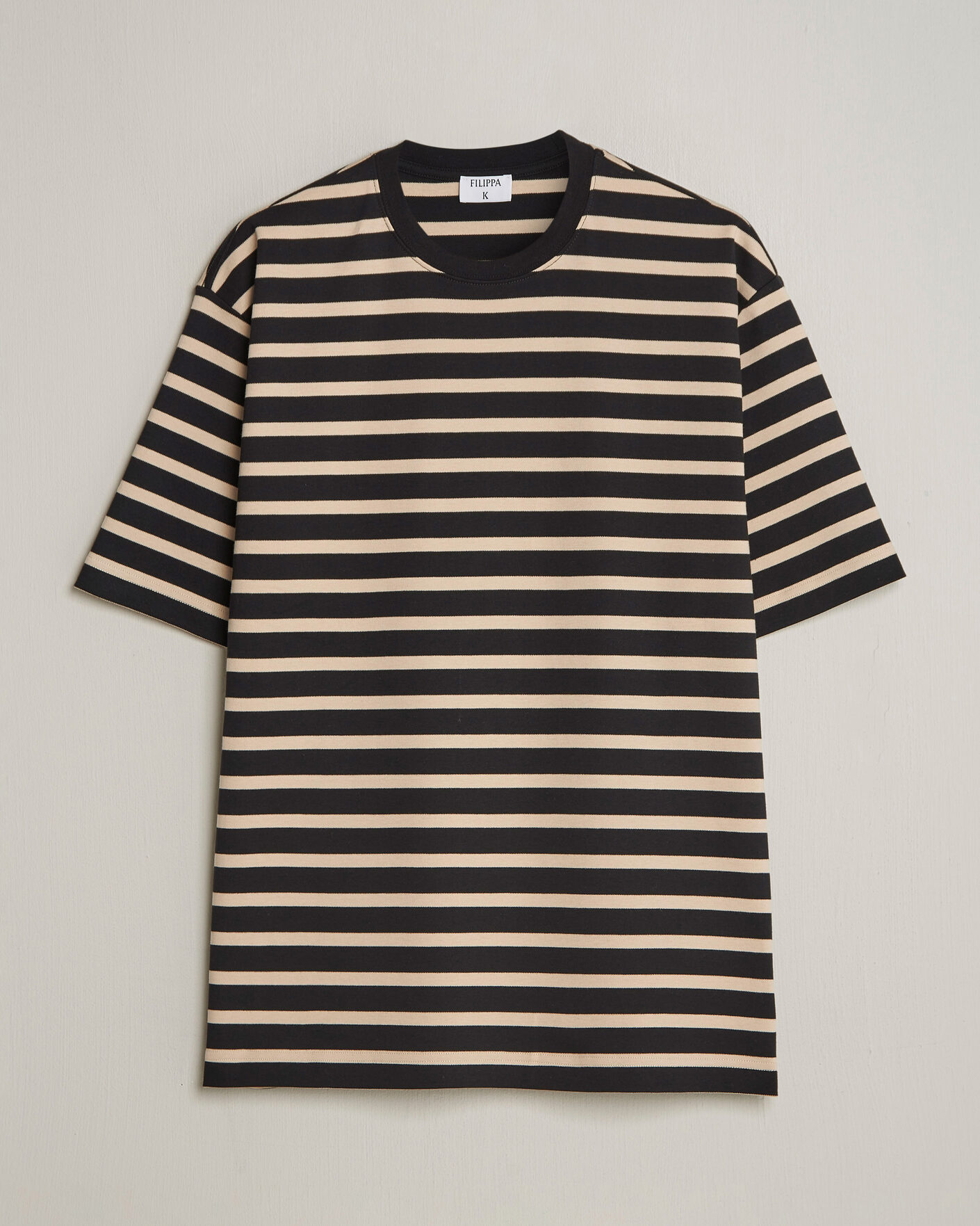 Uomini | T-shirt | Filippa K | Striped Crew Neck T-Shirt Black/Pearl