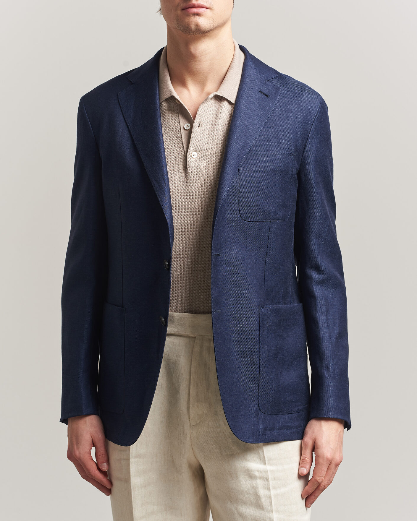 Uomini | Blazers | Canali | Unconstructed Wool/Linen Blazer Dark Blue