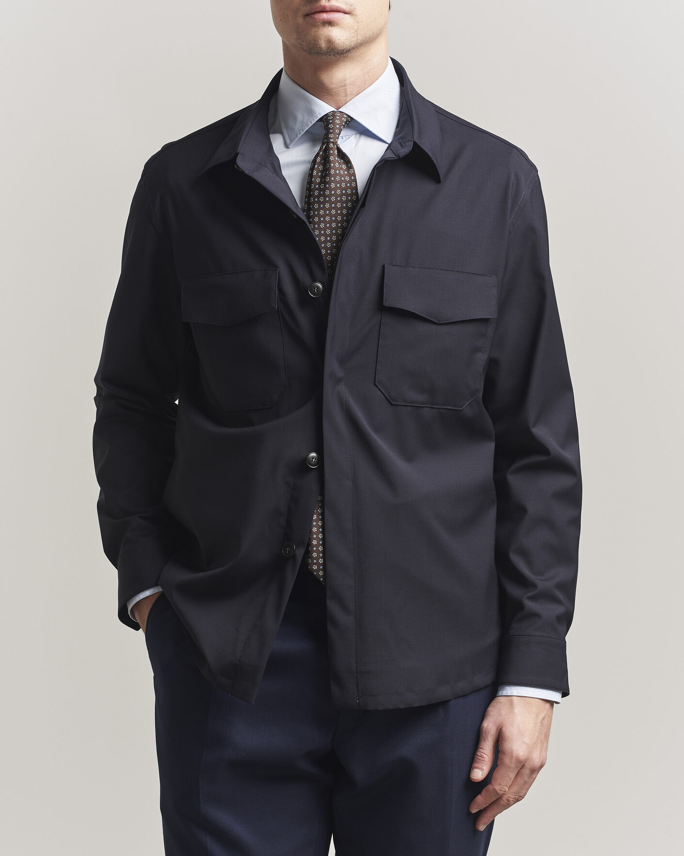 Uomini | Camicie | Canali | Travel Wool Overshirt Navy