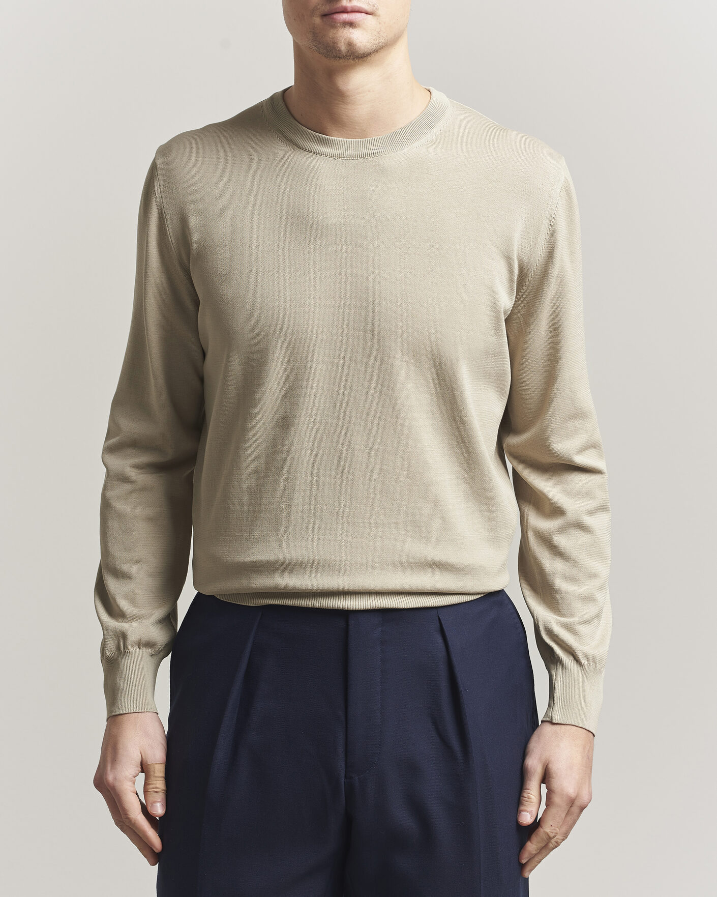 Uomini | Maglieria | Canali | Cotton Crew Neck Pullover Beige