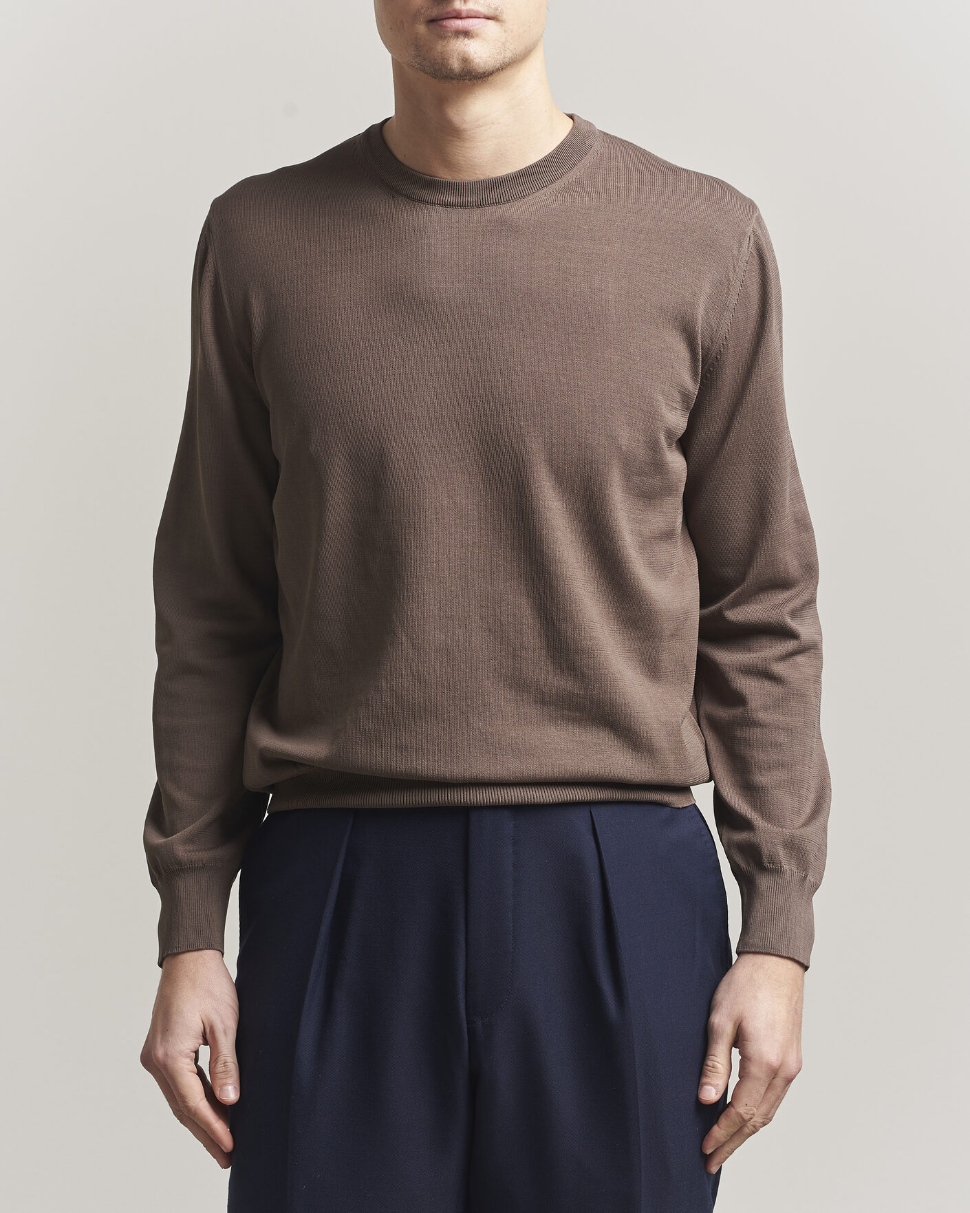 Uomini | Maglieria | Canali | Cotton Crew Neck Pullover Brown