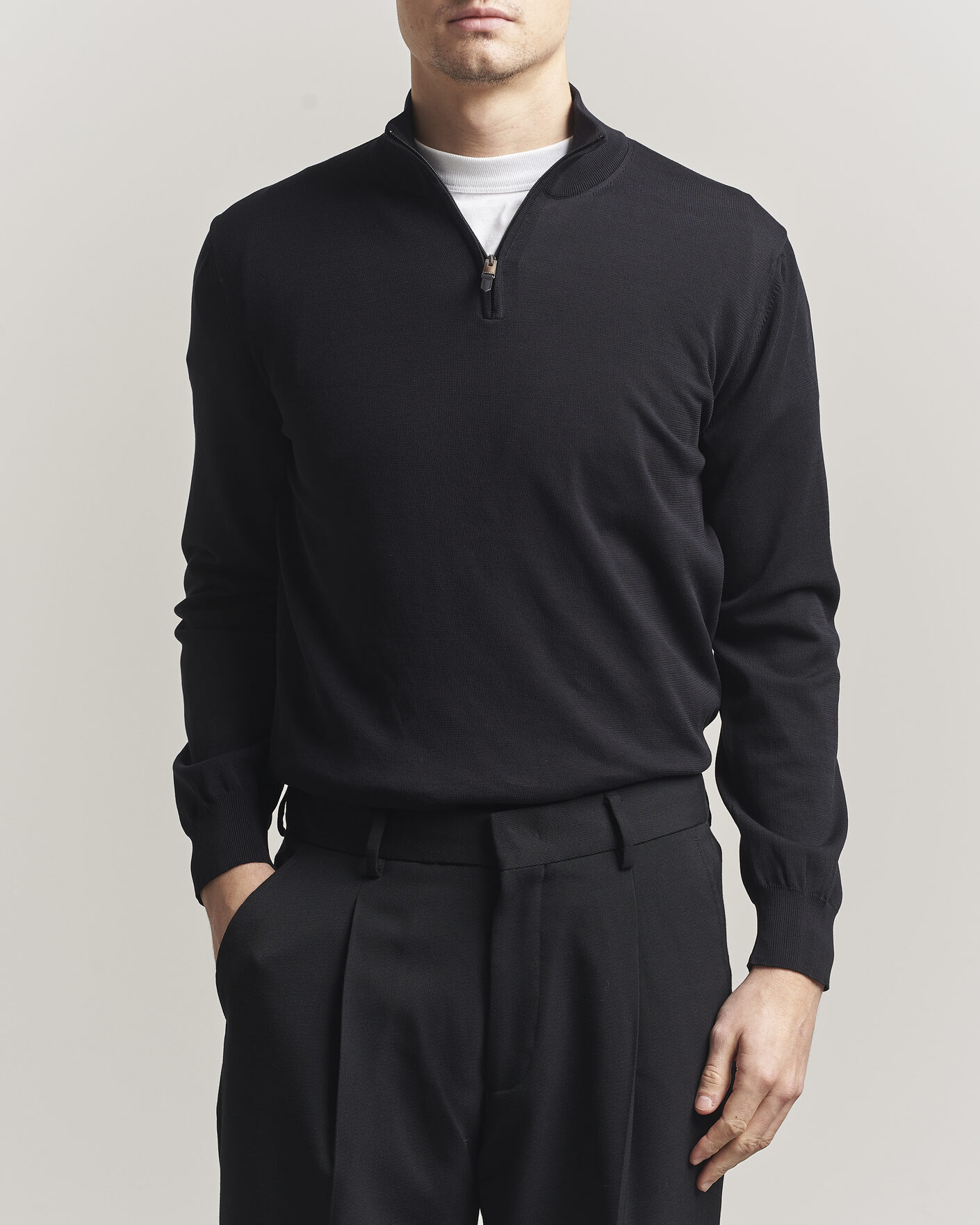 Uomini | Maglieria | Canali | Cotton Half Zip Black