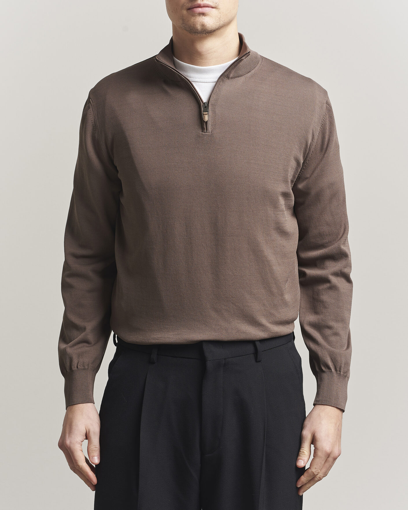 Uomini | Maglieria | Canali | Cotton Half Zip Brown