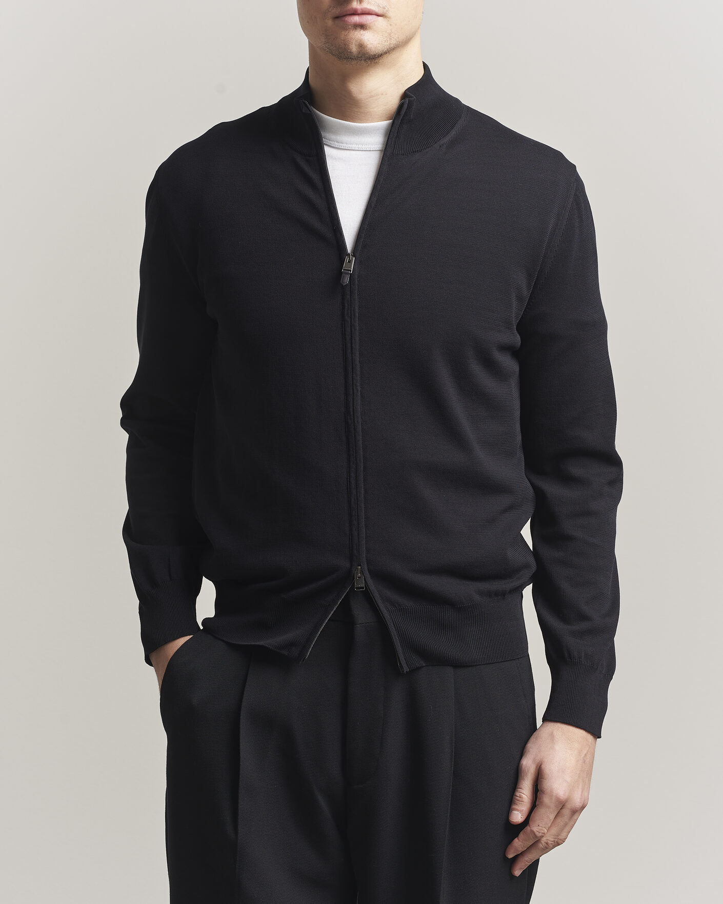 Uomini | Maglieria | Canali | Cotton Full Zip Black