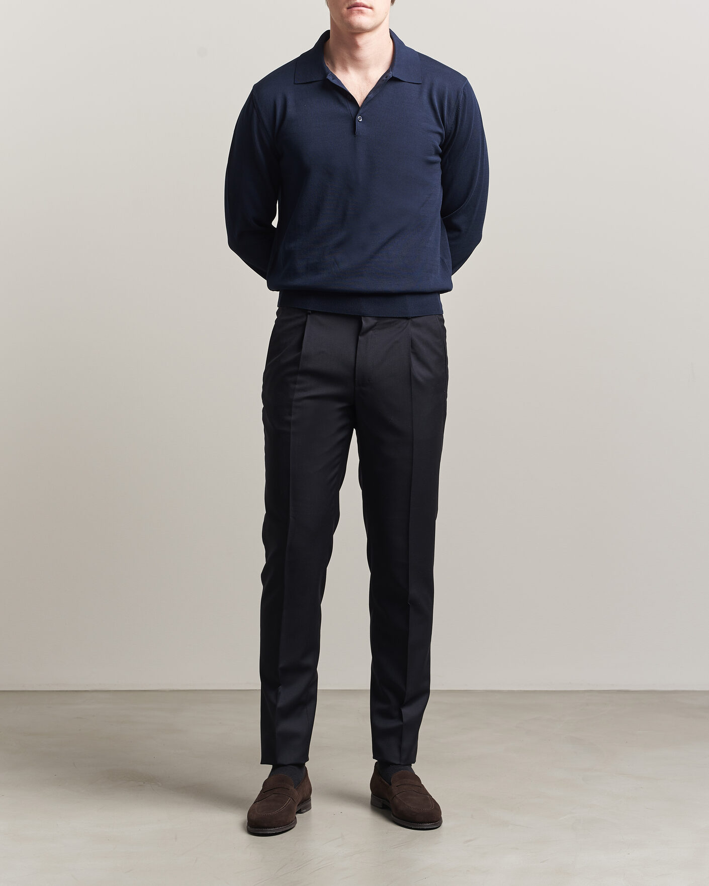 Uomini | Maglieria | Canali | Cotton Long Sleeve Polo Navy