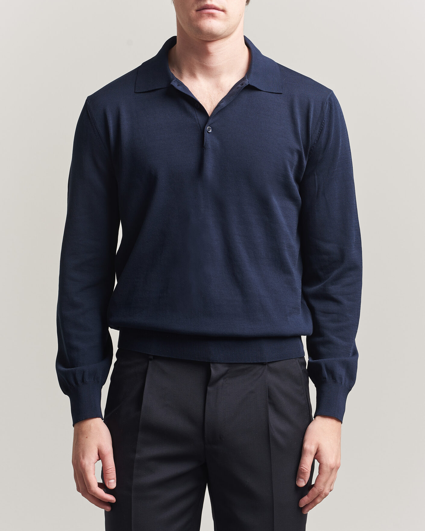 Uomini | Maglieria | Canali | Cotton Long Sleeve Polo Navy