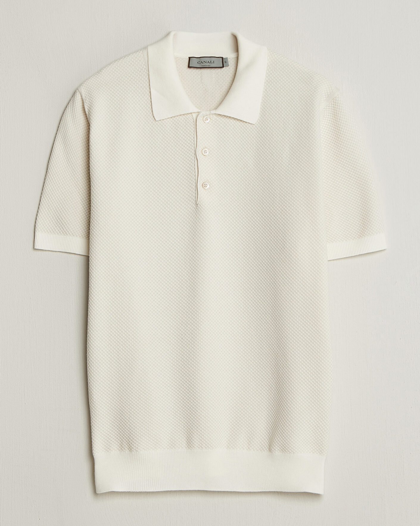 Uomini | Polo | Canali | Textured Knit Short Sleeve Polo Off White