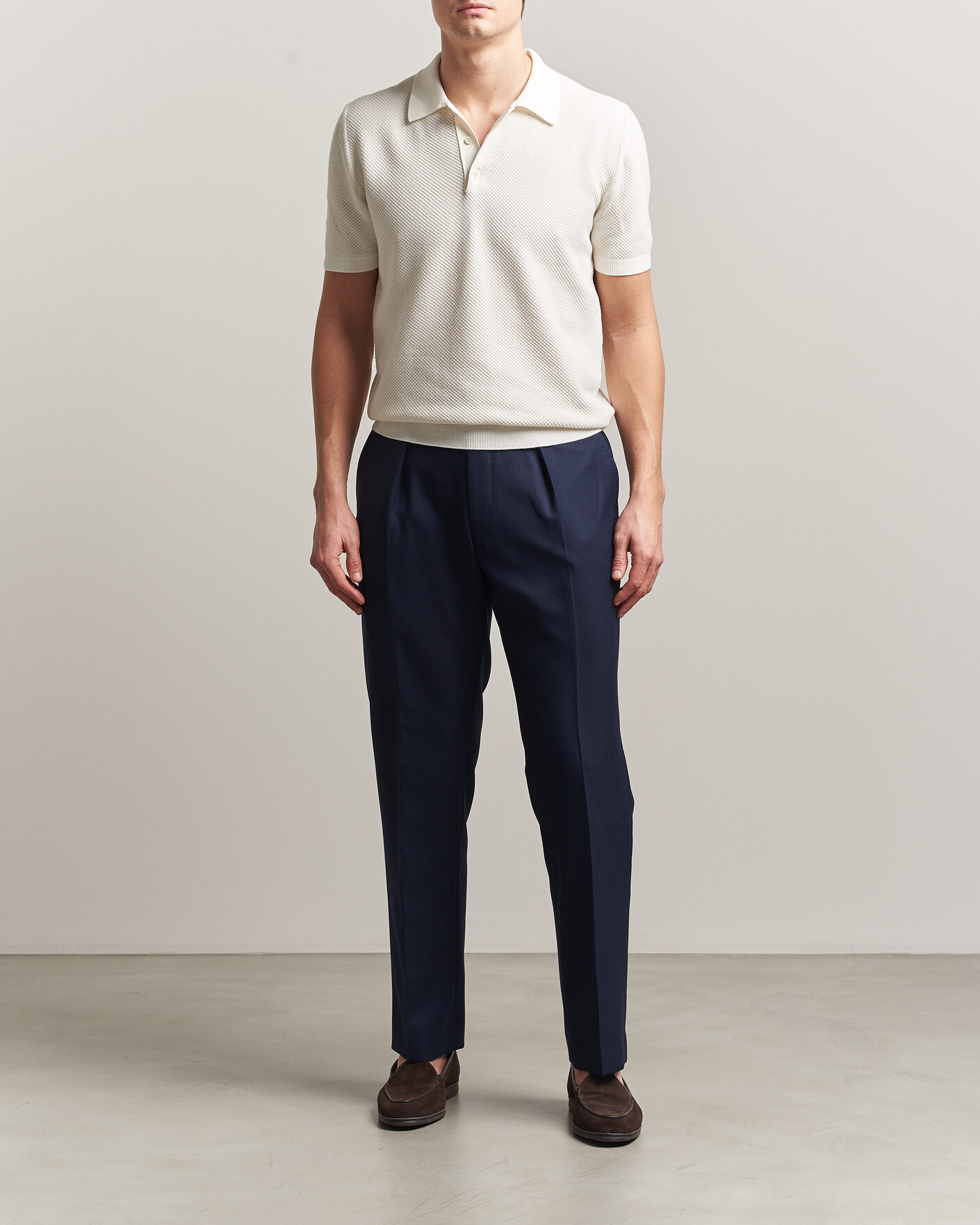 Uomini | Polo | Canali | Textured Knit Short Sleeve Polo Off White