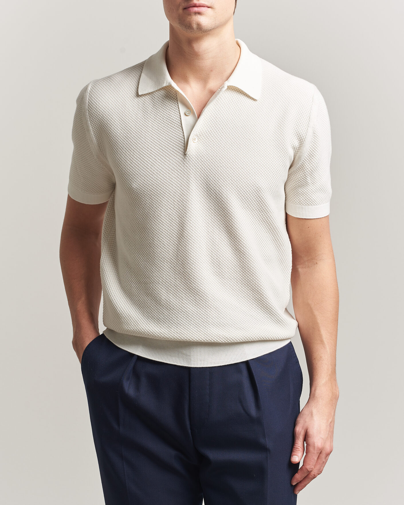 Uomini | Polo | Canali | Textured Knit Short Sleeve Polo Off White