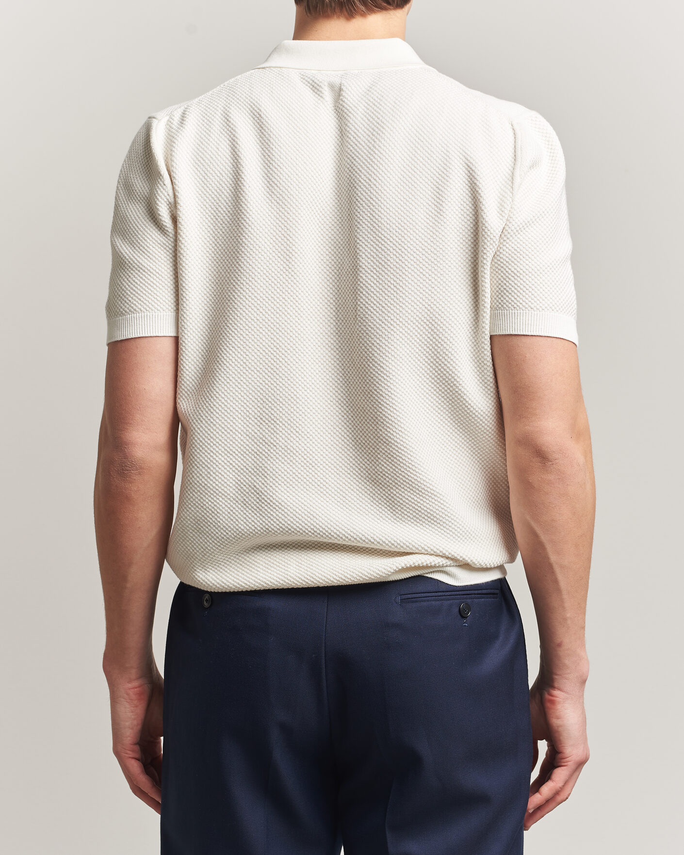 Uomini | Polo | Canali | Textured Knit Short Sleeve Polo Off White