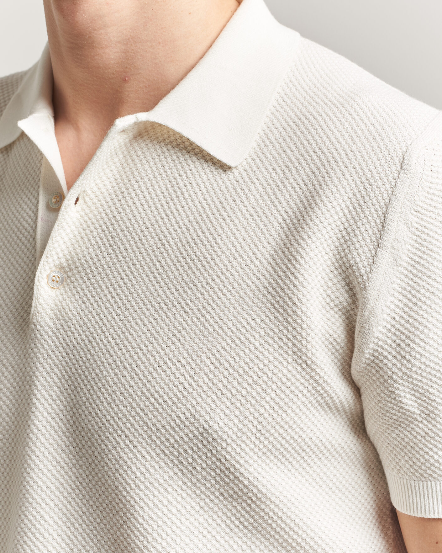 Uomini | Polo | Canali | Textured Knit Short Sleeve Polo Off White