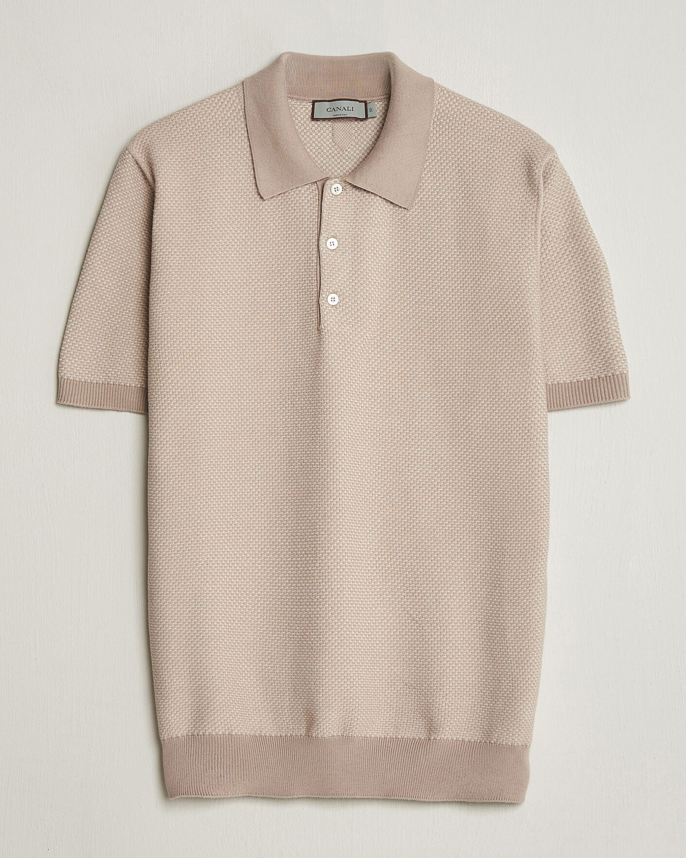 Uomini | Polo | Canali | Textured Knit Short Sleeve Polo Light Beige