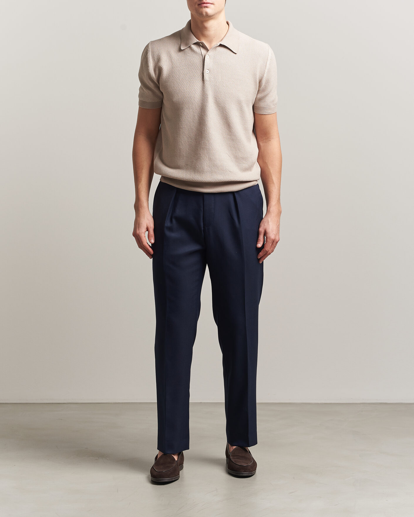 Uomini | Polo | Canali | Textured Knit Short Sleeve Polo Light Beige