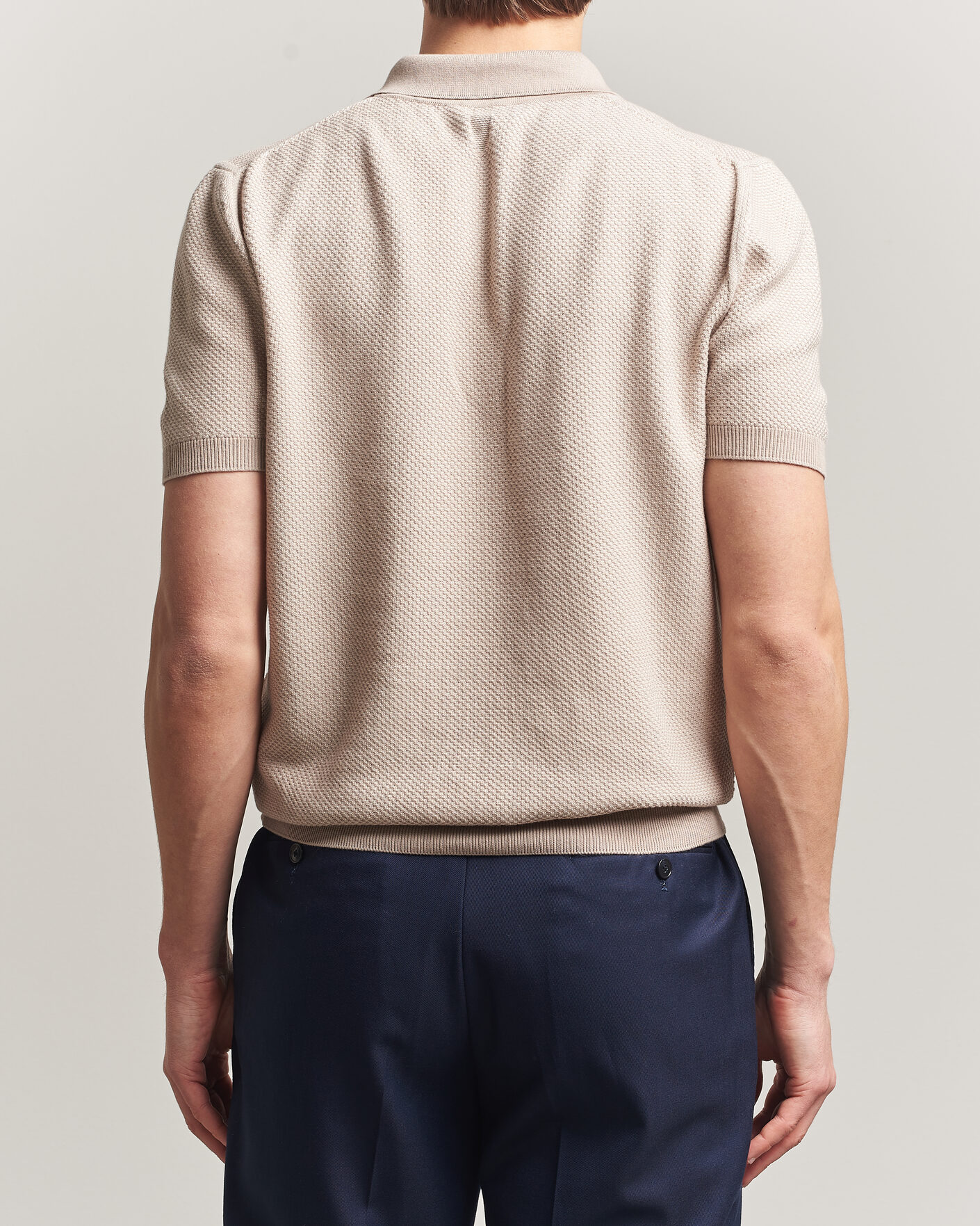 Uomini | Polo | Canali | Textured Knit Short Sleeve Polo Light Beige