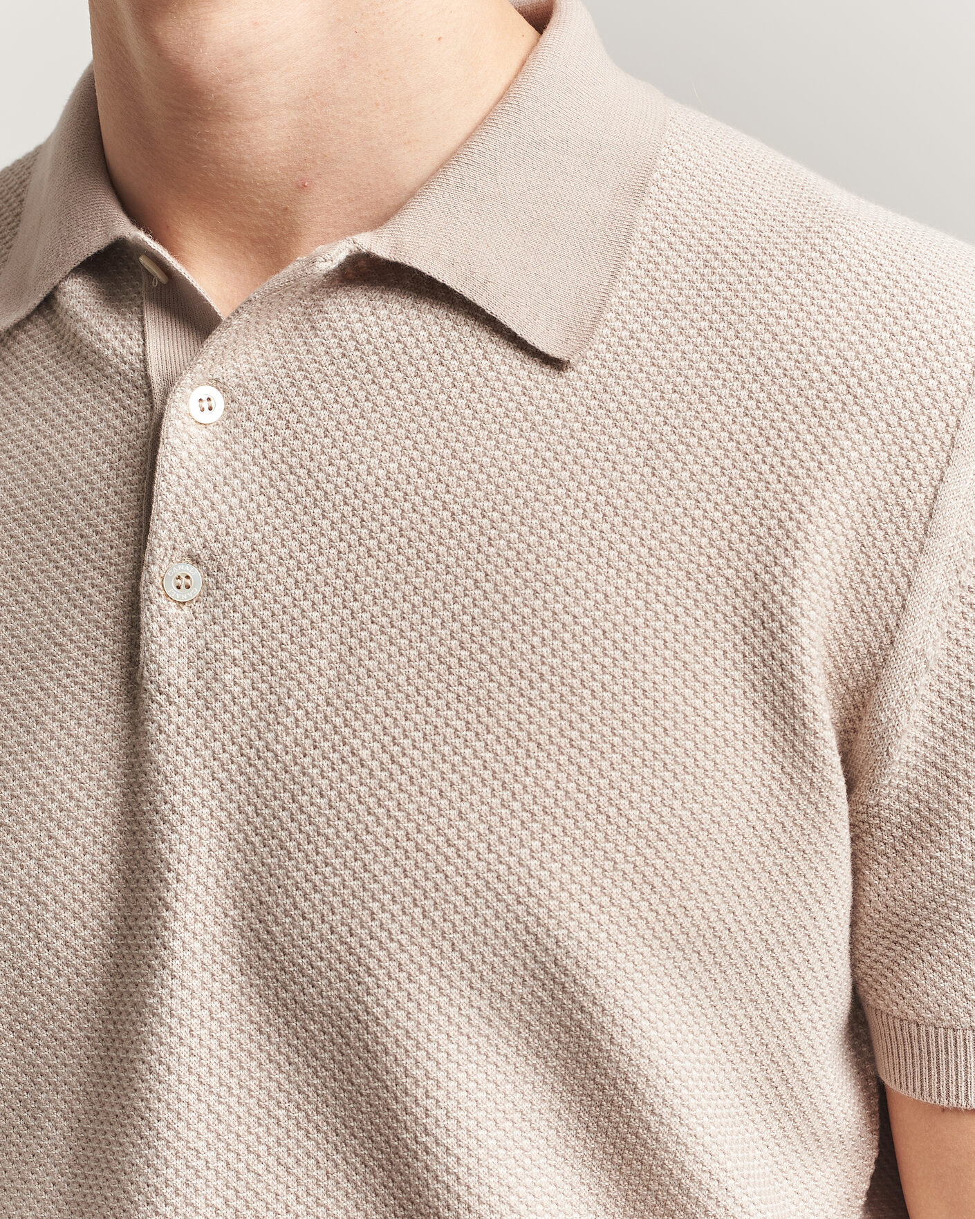 Uomini | Polo | Canali | Textured Knit Short Sleeve Polo Light Beige