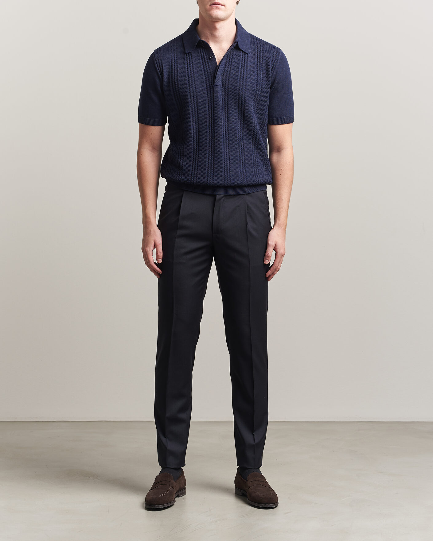 Uomini | Polo | Canali | Jacquard Short Sleeve Polo Navy