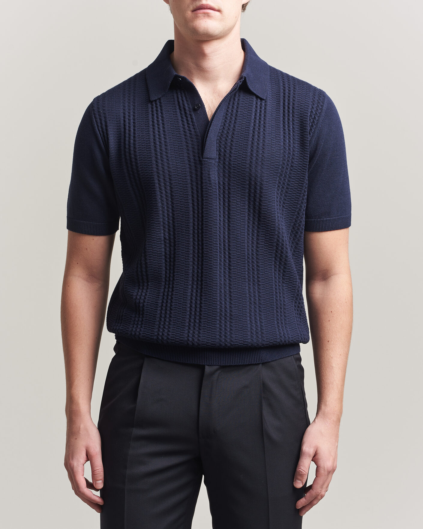 Uomini | Polo | Canali | Jacquard Short Sleeve Polo Navy