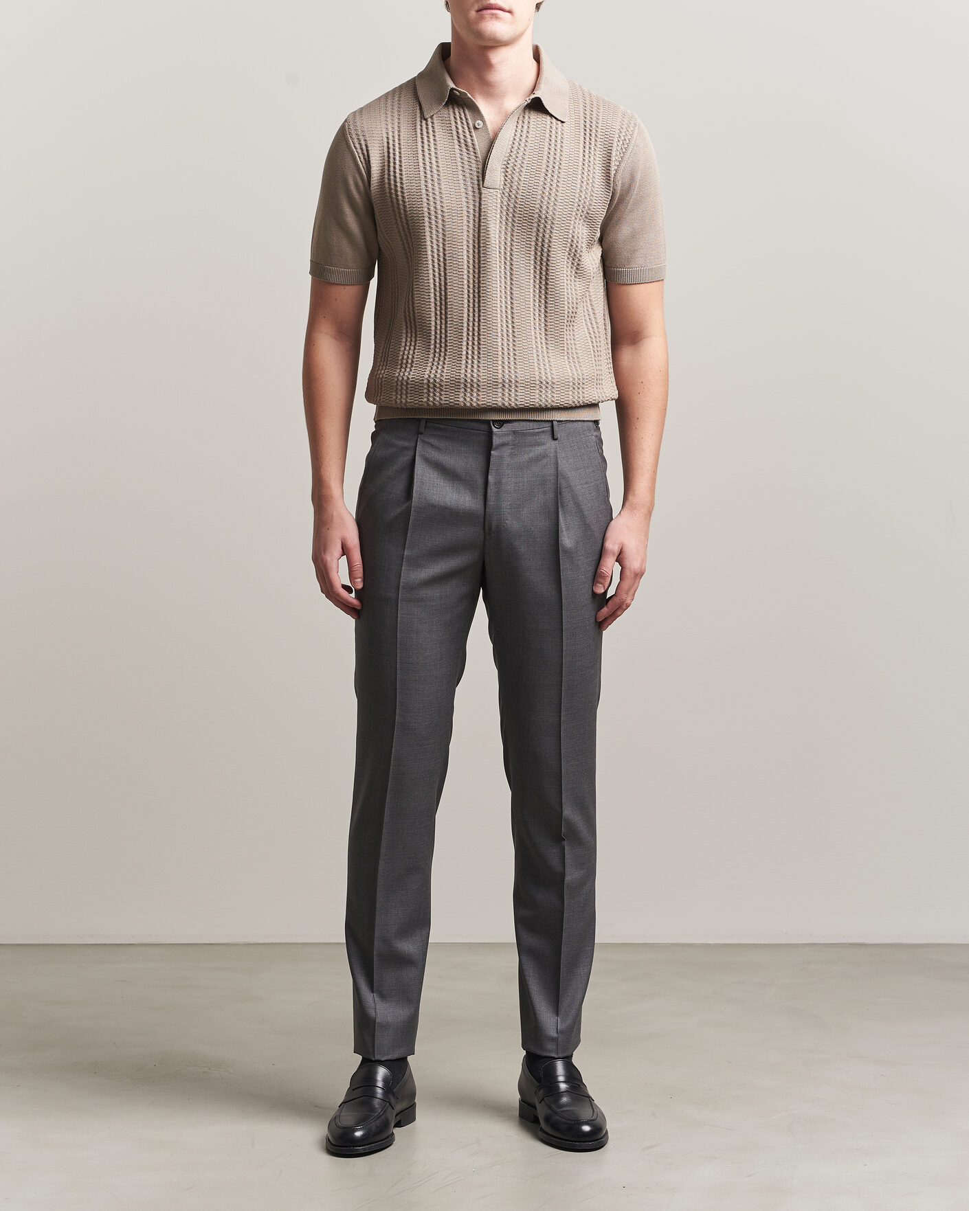 Uomini | Polo | Canali | Jacquard Short Sleeve Polo Beige