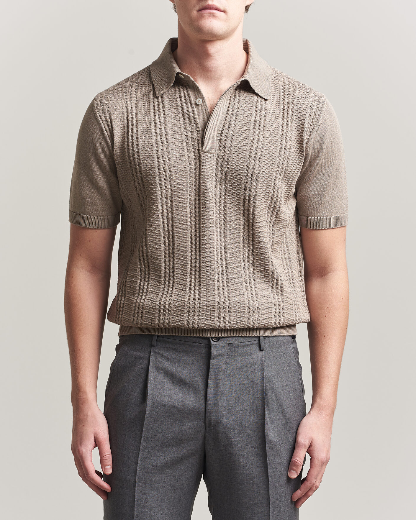Uomini | Polo | Canali | Jacquard Short Sleeve Polo Beige