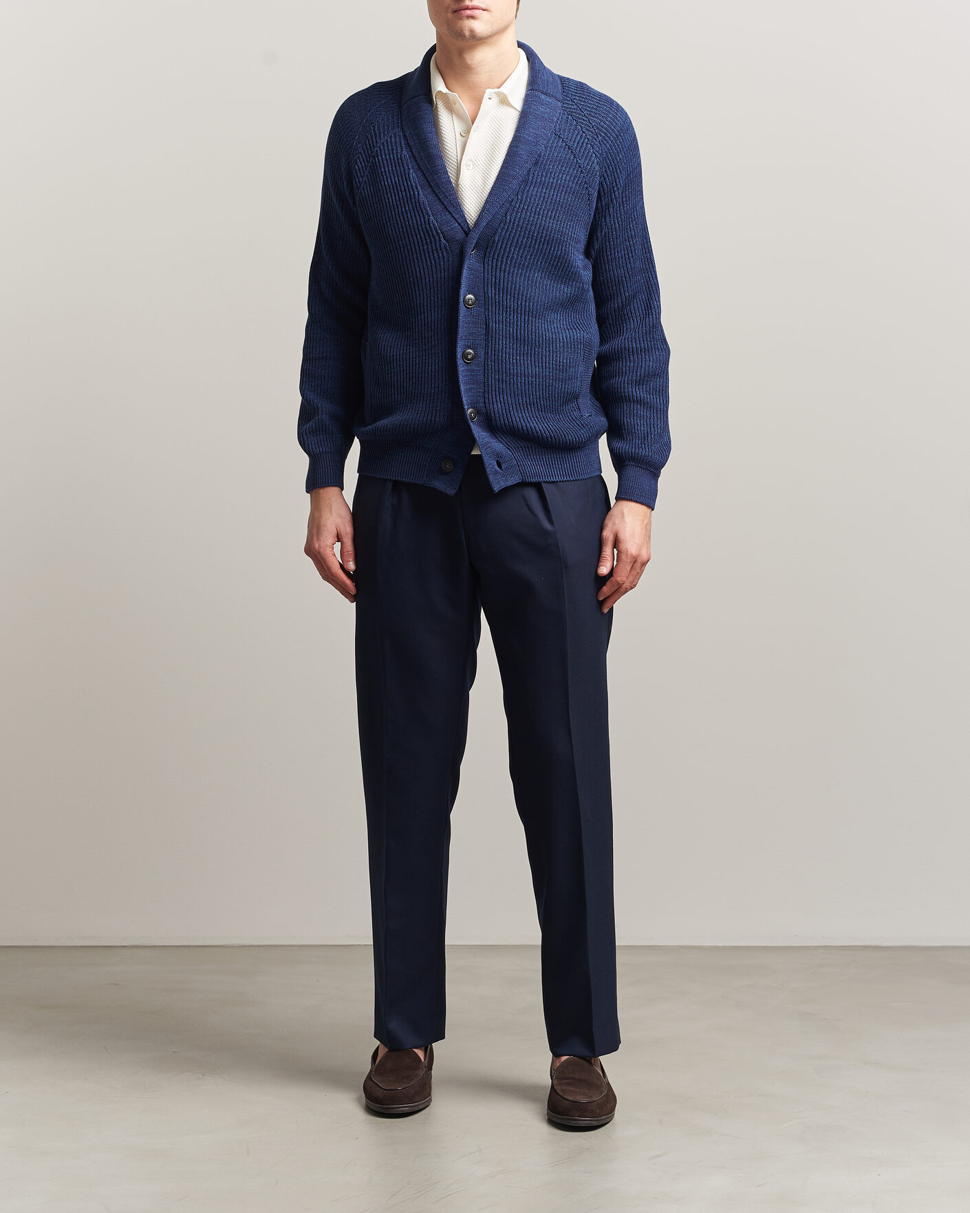 Uomini | Maglieria | Canali | Rib Knit Shawl Cardigan Navy
