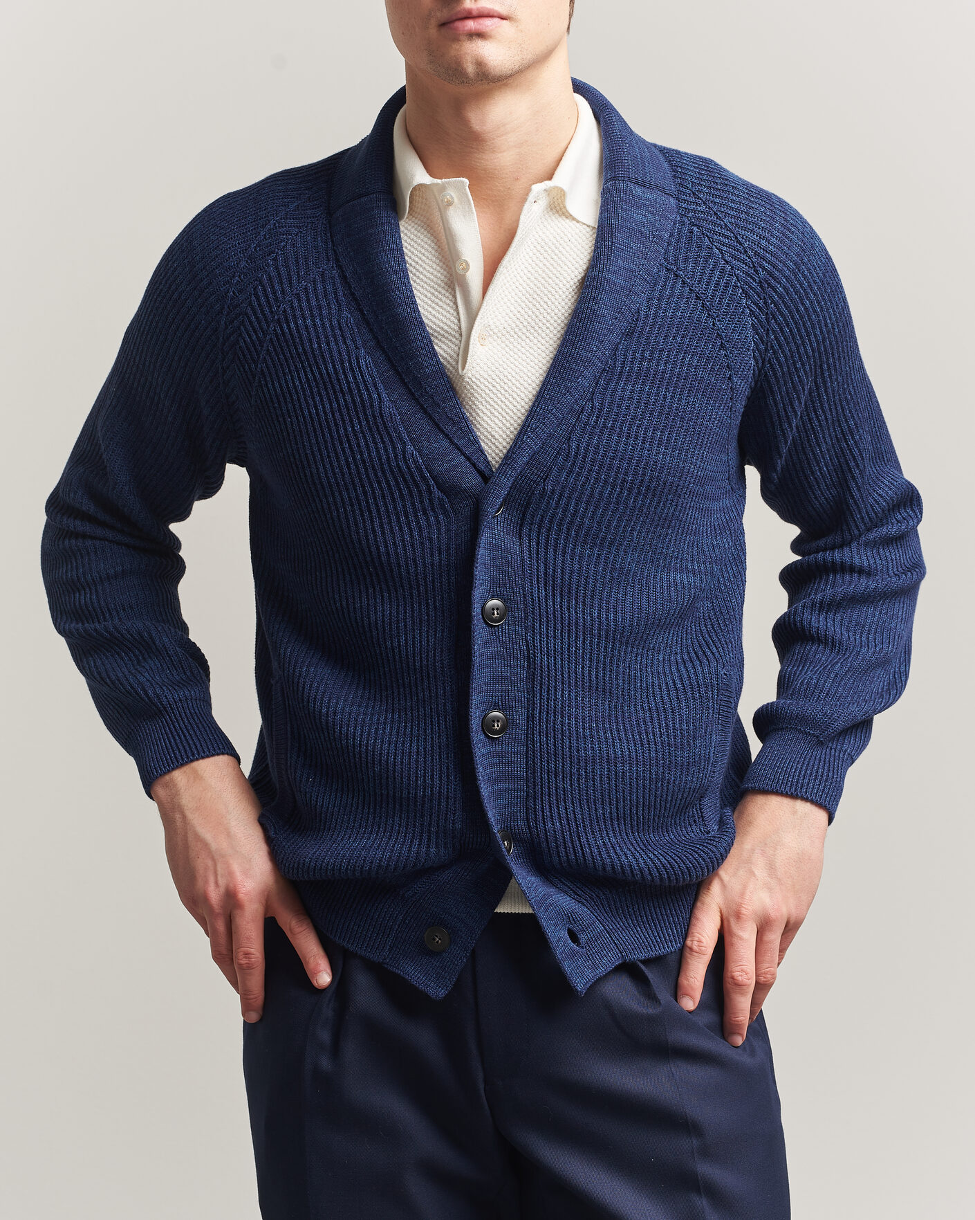 Uomini | Maglieria | Canali | Rib Knit Shawl Cardigan Navy