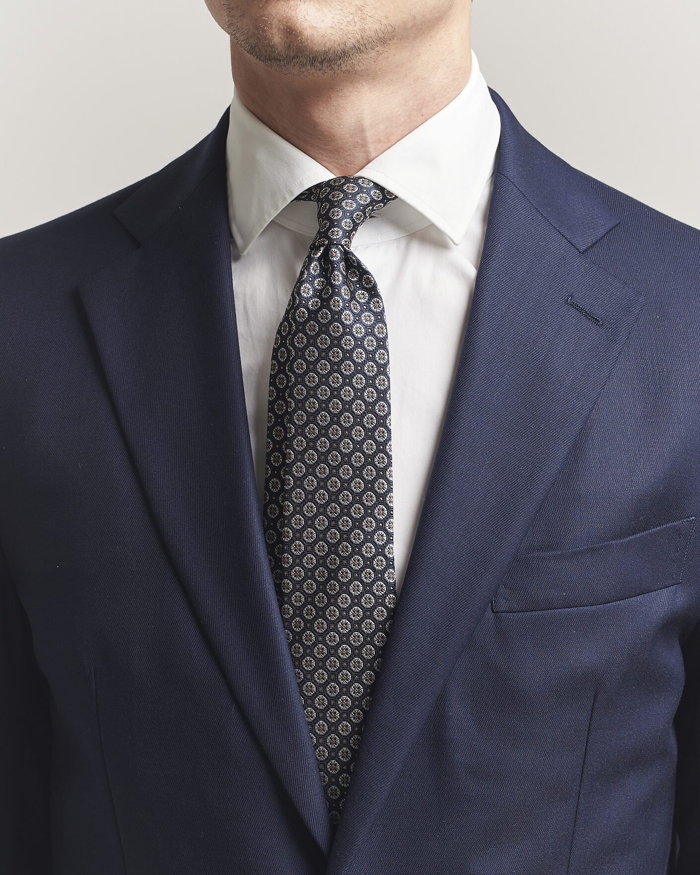 Uomini | Cravatte | Canali | Jacquard Flower Silk Tie Navy