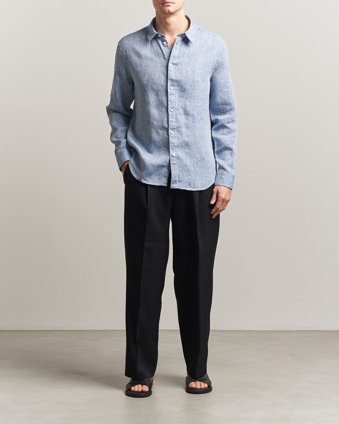 Uomini | Camicie | J.Lindeberg | Marlon Linen Melange Shirt Federal Blue
