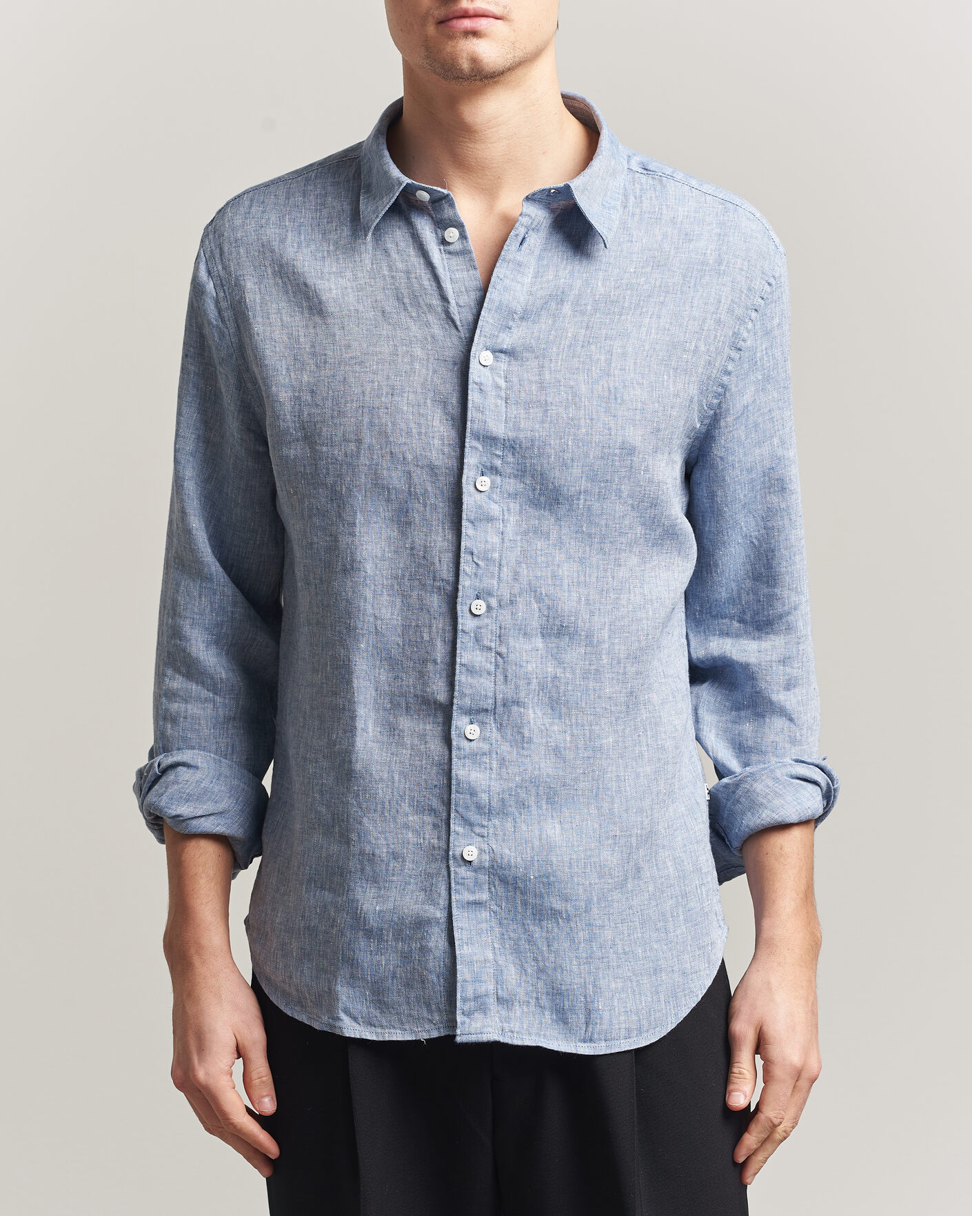 Uomini | Camicie | J.Lindeberg | Marlon Linen Melange Shirt Federal Blue