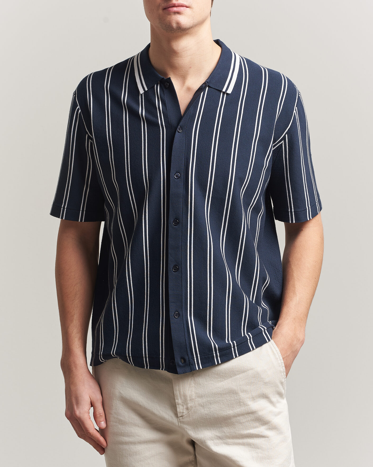 Uomini | Camicie | J.Lindeberg | Rue Knit Short Sleeve Shirt JL Navy