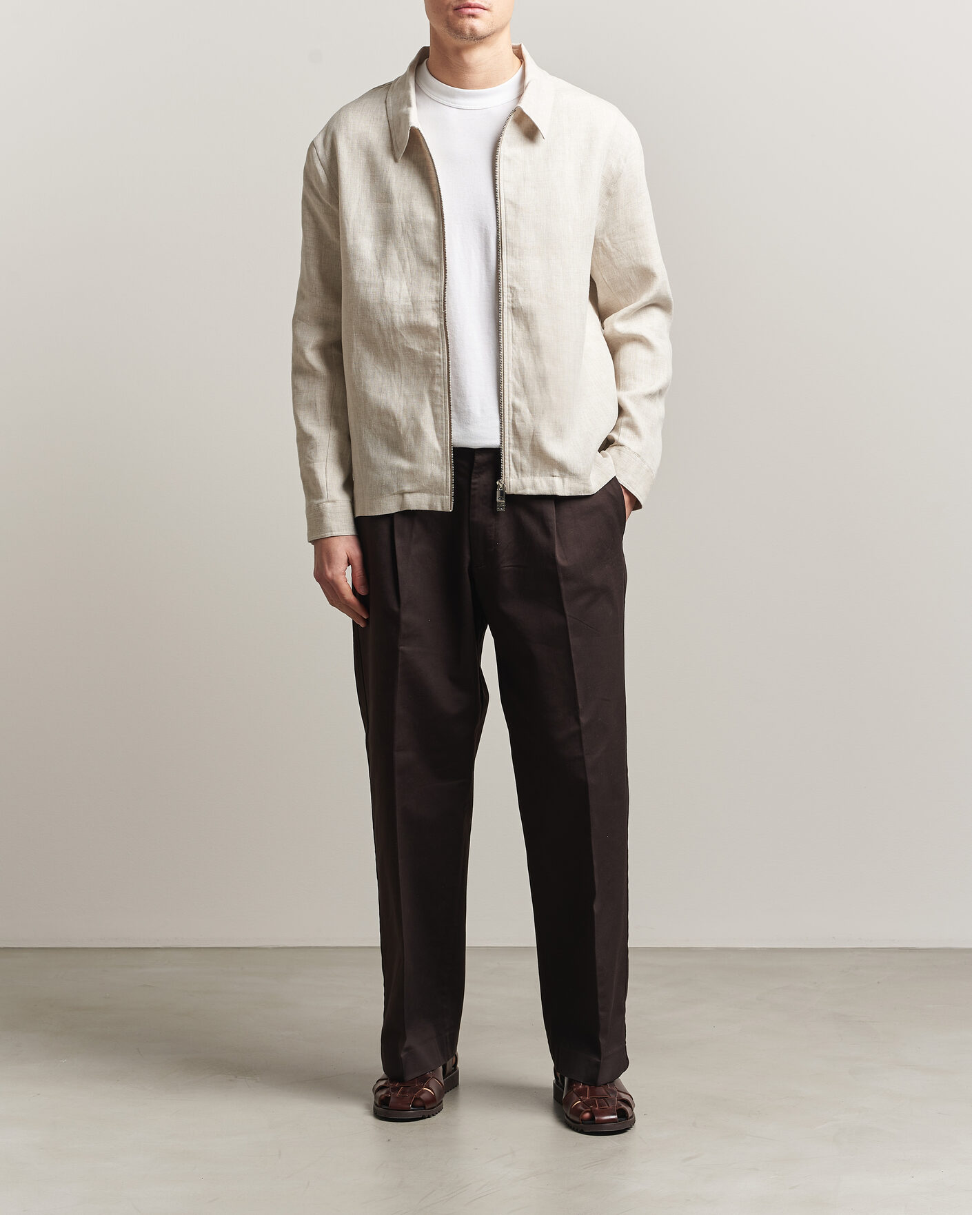 Uomini | Camicie | J.Lindeberg | Julius Drape Linen Overshirt Moonbeam