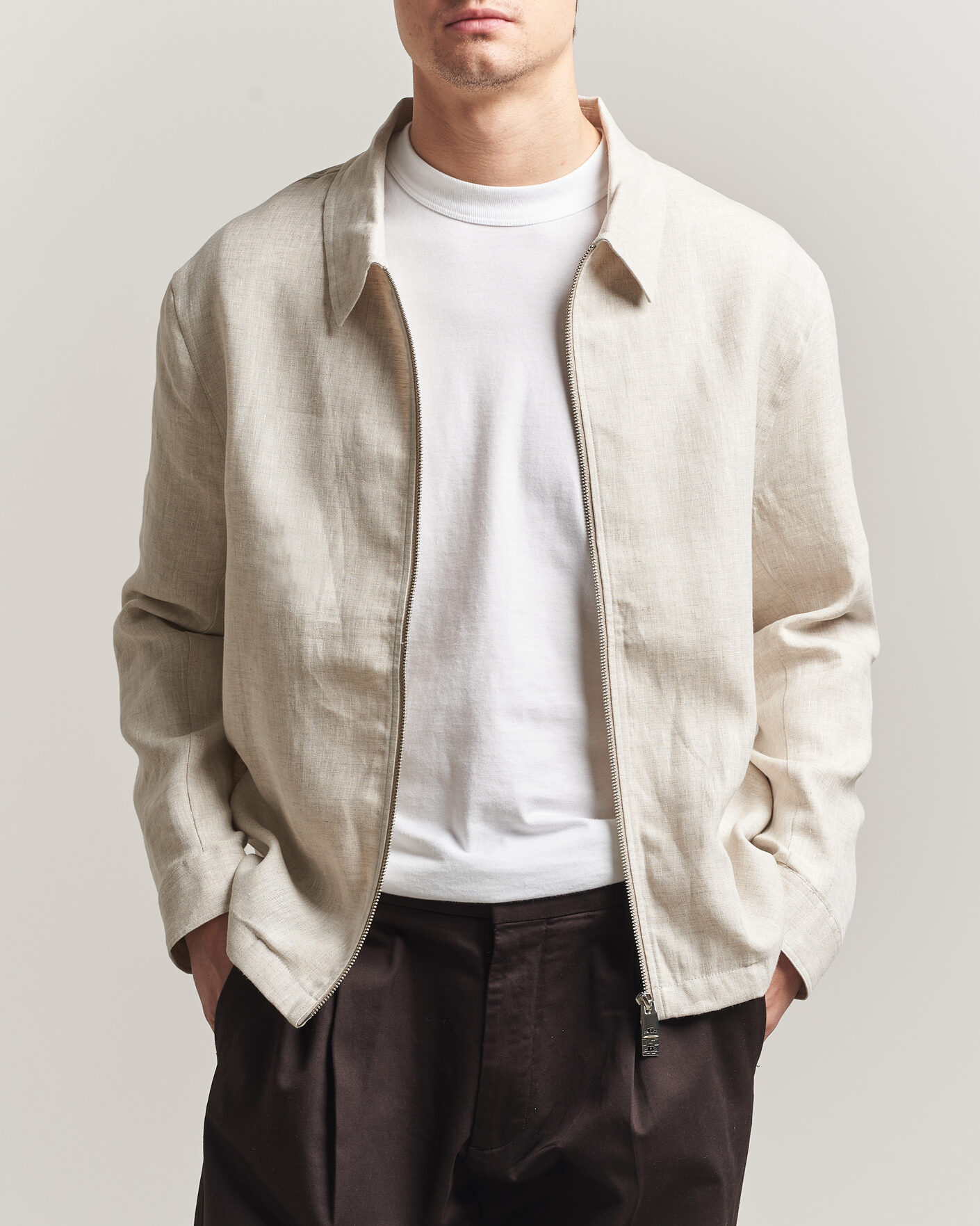 Uomini | Camicie | J.Lindeberg | Julius Drape Linen Overshirt Moonbeam