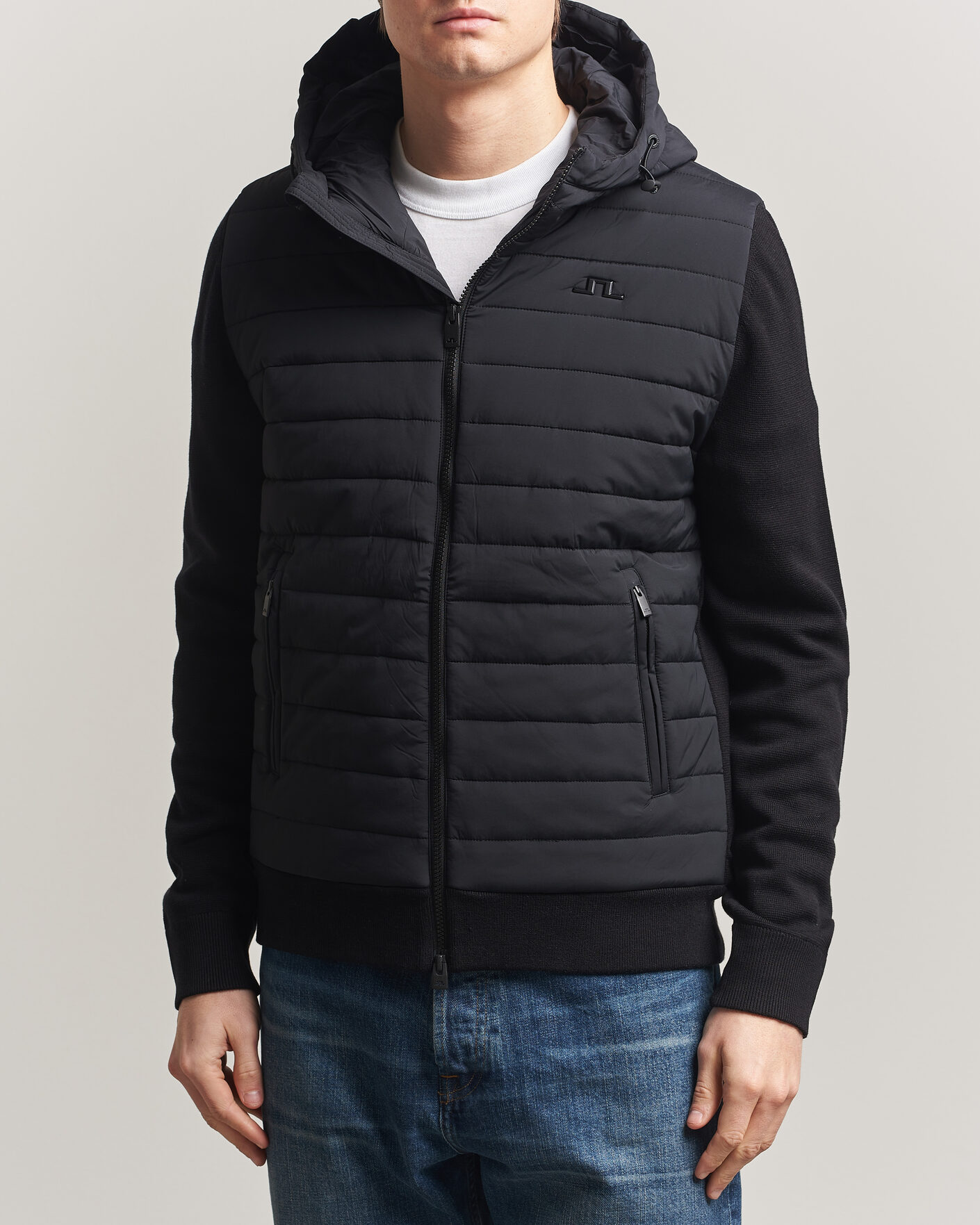 Uomini | Giacche | J.Lindeberg | Ebbe Hybrid Knit Hoodie Black