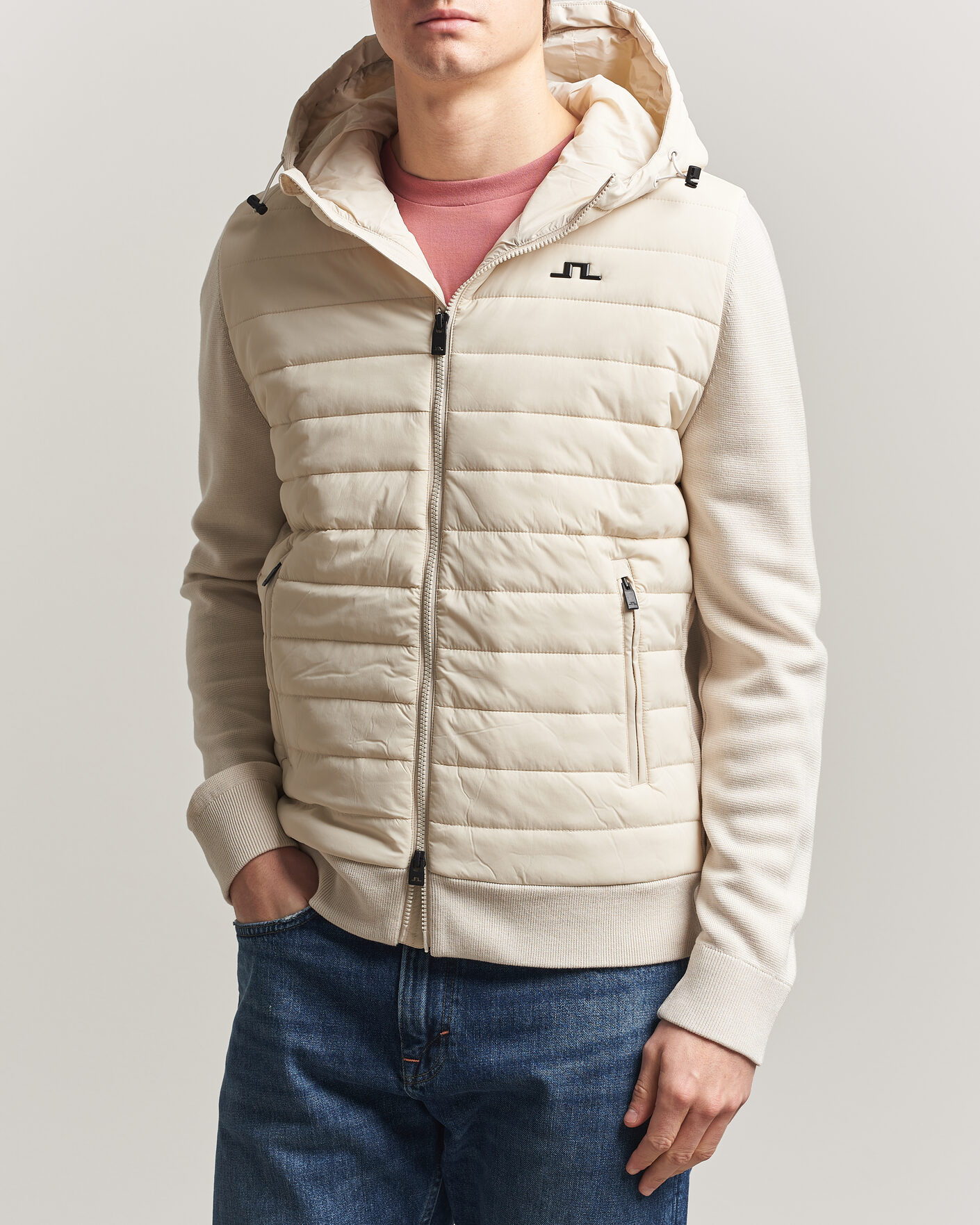 Uomini | Giacche | J.Lindeberg | Ebbe Hybrid Knit Hoodie Moonbeam