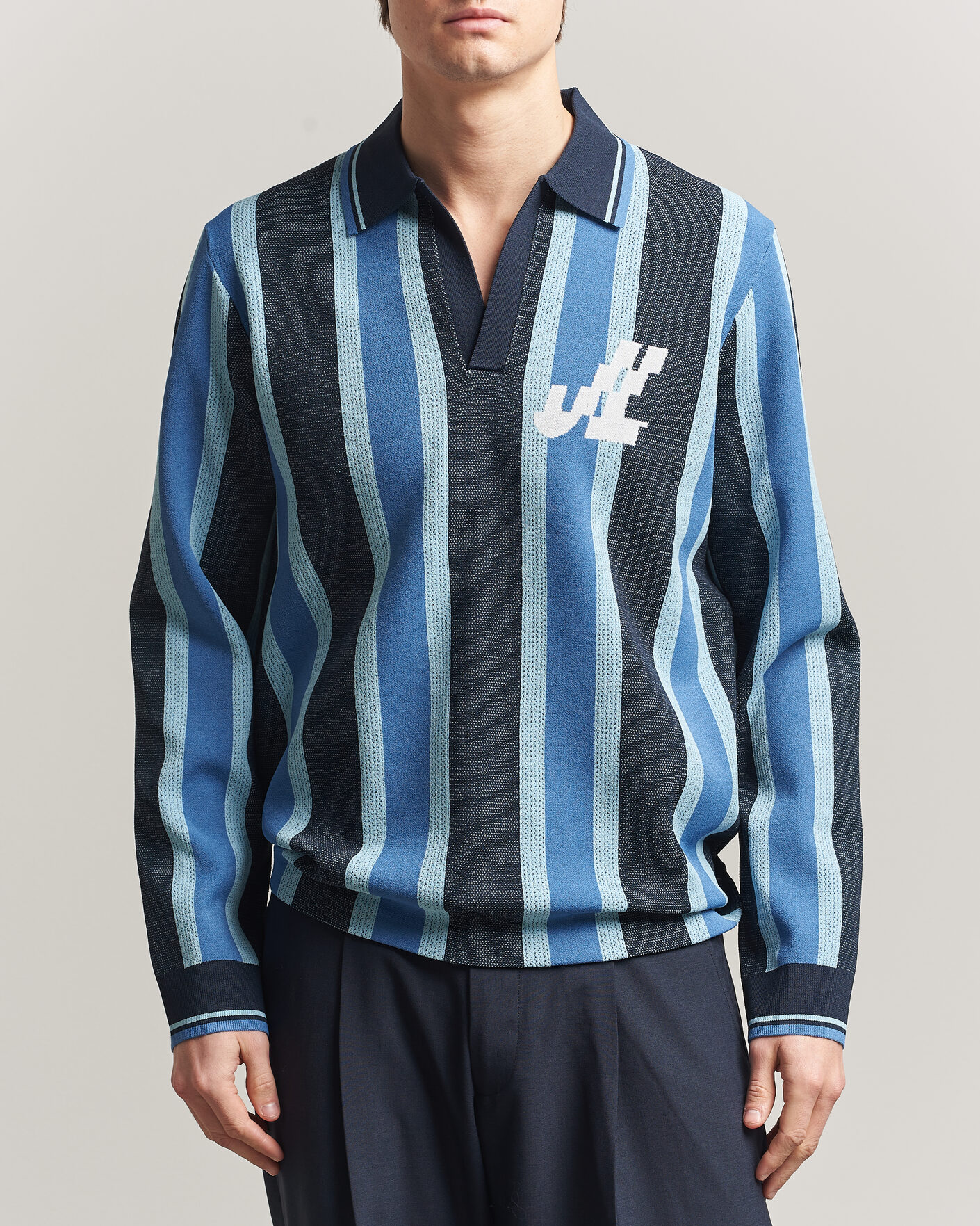 Uomini | Polo | J.Lindeberg | Silas Stripe Polo Knit JL Navy