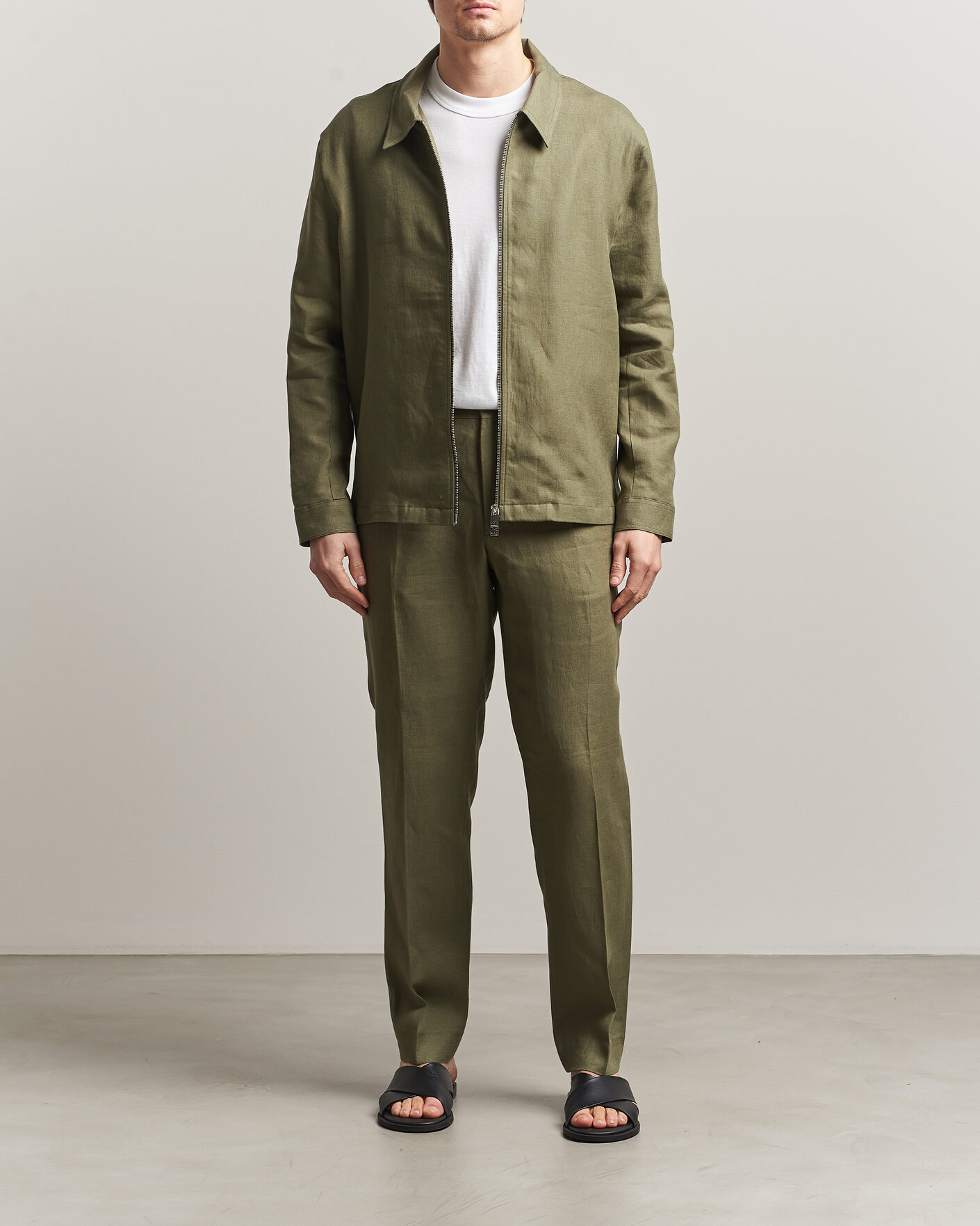 Uomini | Camicie | J.Lindeberg | Julius Drape Linen Overshirt Kalamata