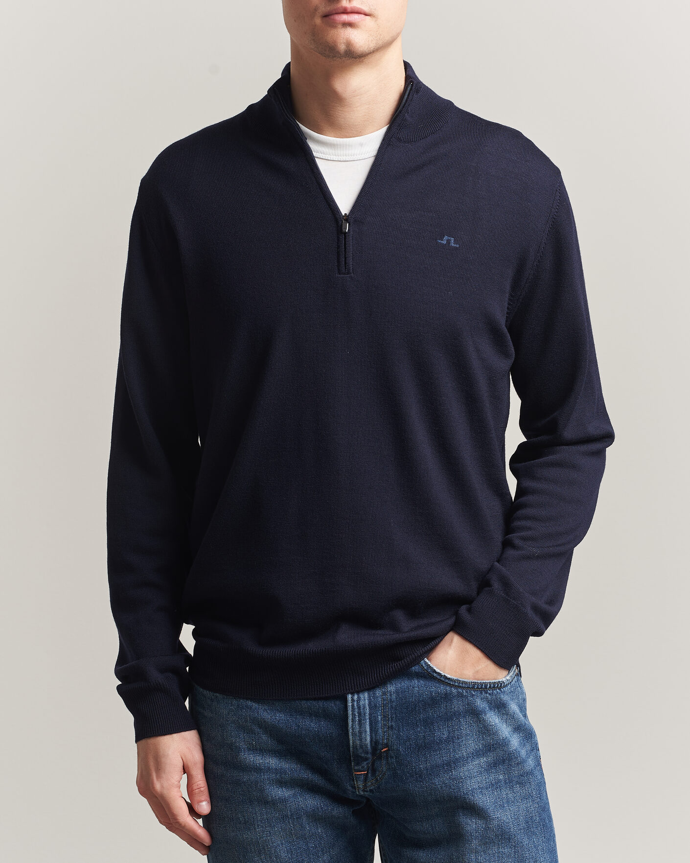Uomini | Maglieria | J.Lindeberg | Kiyan Merino Half Zip JL Navy