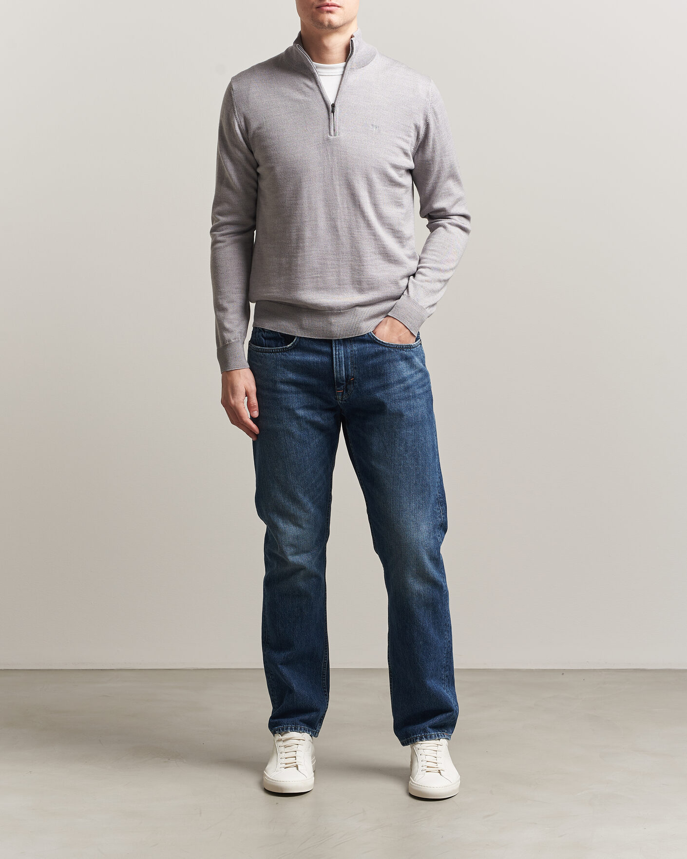 Uomini | Maglieria | J.Lindeberg | Kiyan Merino Half Zip Light Grey Melange