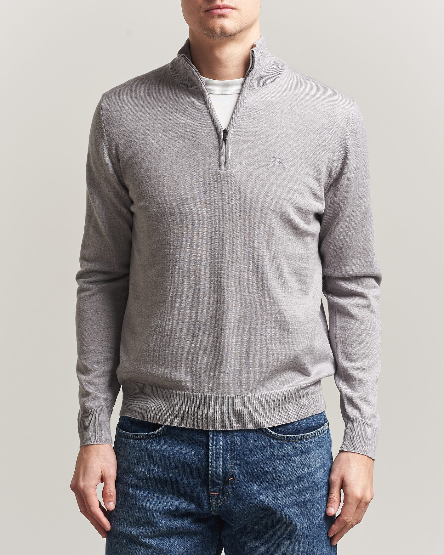 Uomini | Maglieria | J.Lindeberg | Kiyan Merino Half Zip Light Grey Melange