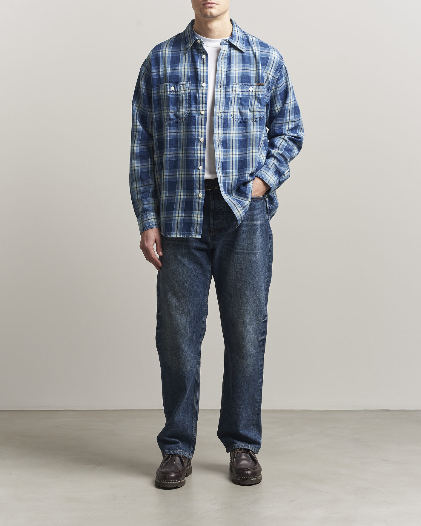 Uomini | Camicie | Nudie Jeans | Julian Checked Worker Shirt Indigo