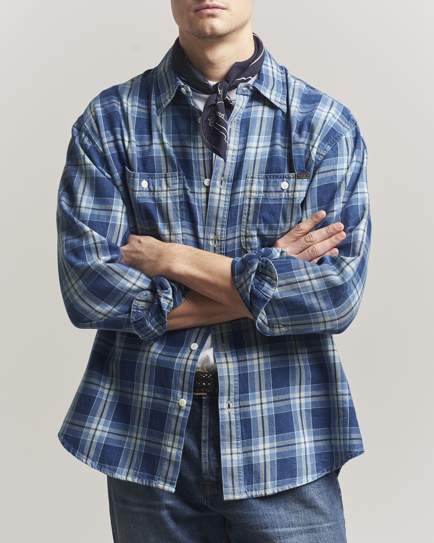 Uomini | Camicie | Nudie Jeans | Julian Checked Worker Shirt Indigo