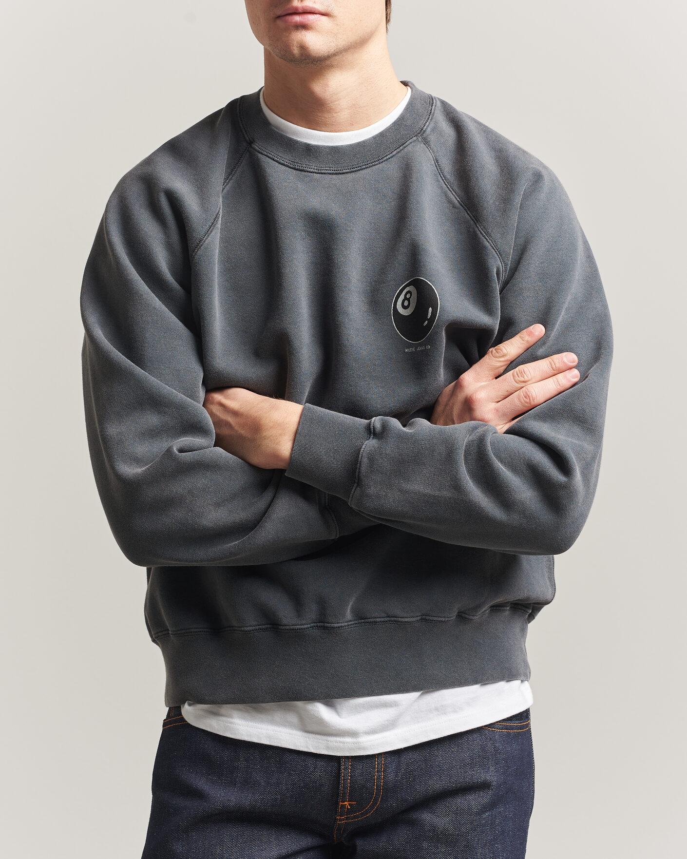Uomini | Maglieria | Nudie Jeans | Palle Printed Crew Neck Sweatshirt Antracite