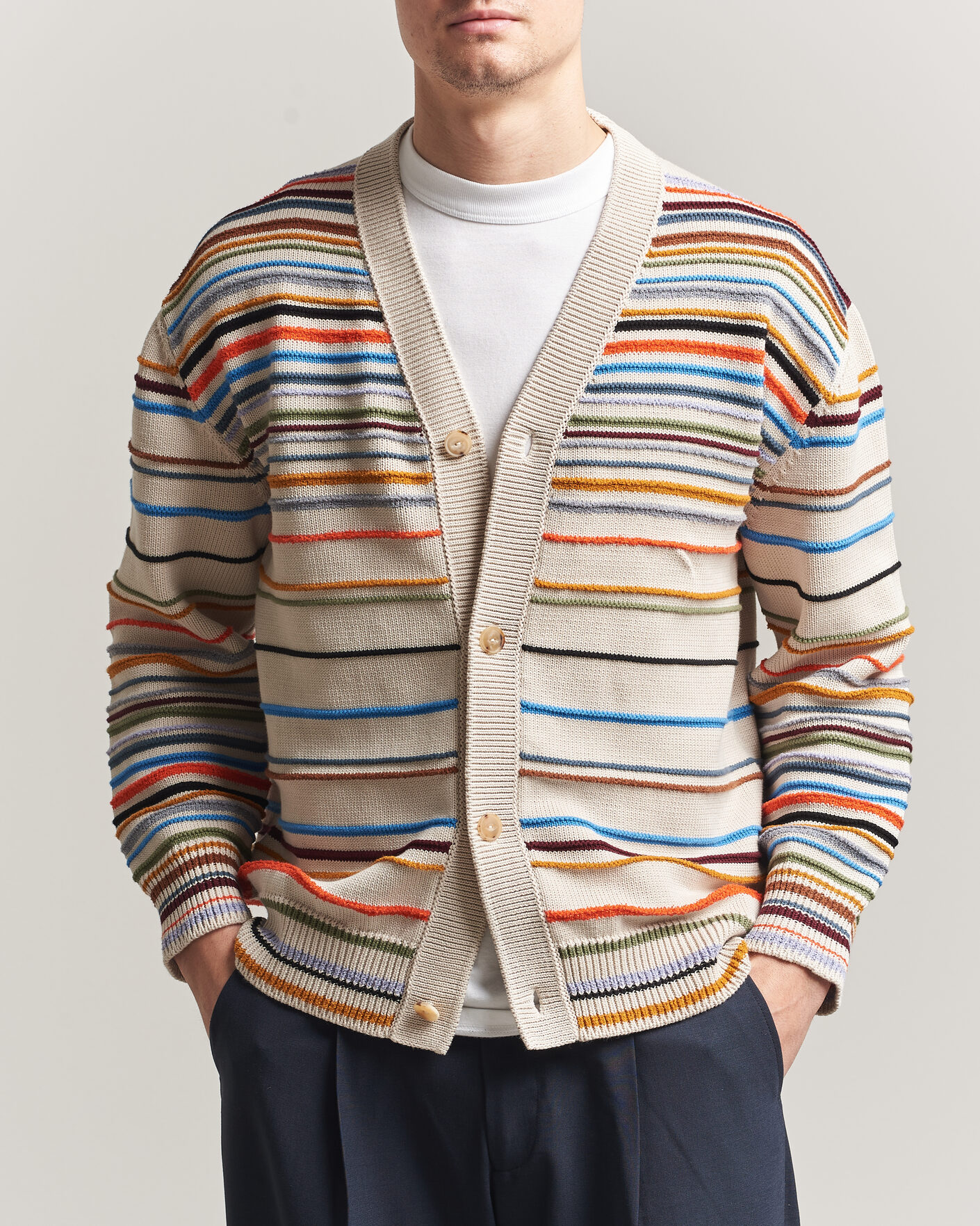 Uomini | Maglieria | Paul Smith | Signature Stripe Knitted Cardigan White