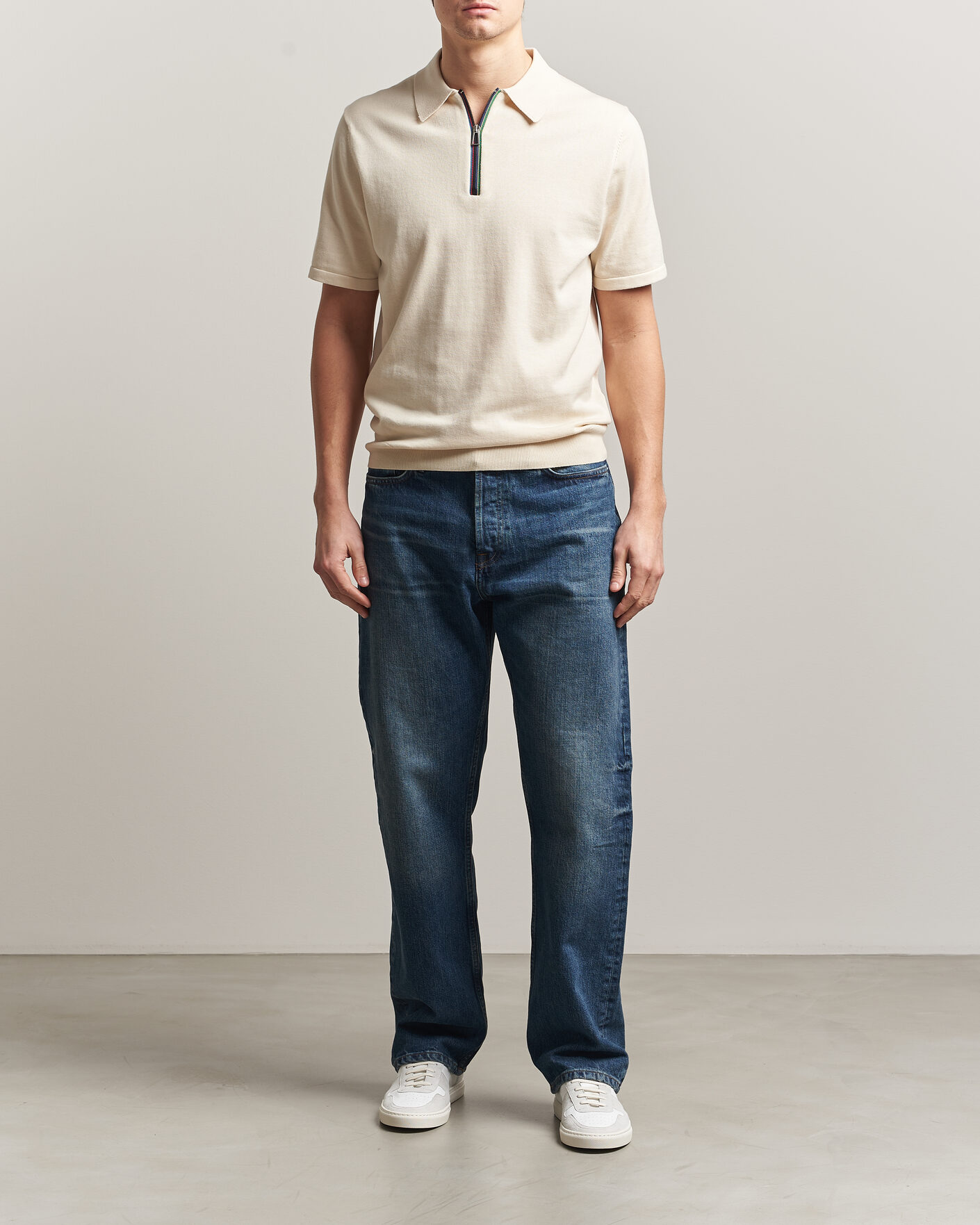Uomini | Polo | PS Paul Smith | Cotton Knitted Half Zip Polo Off White