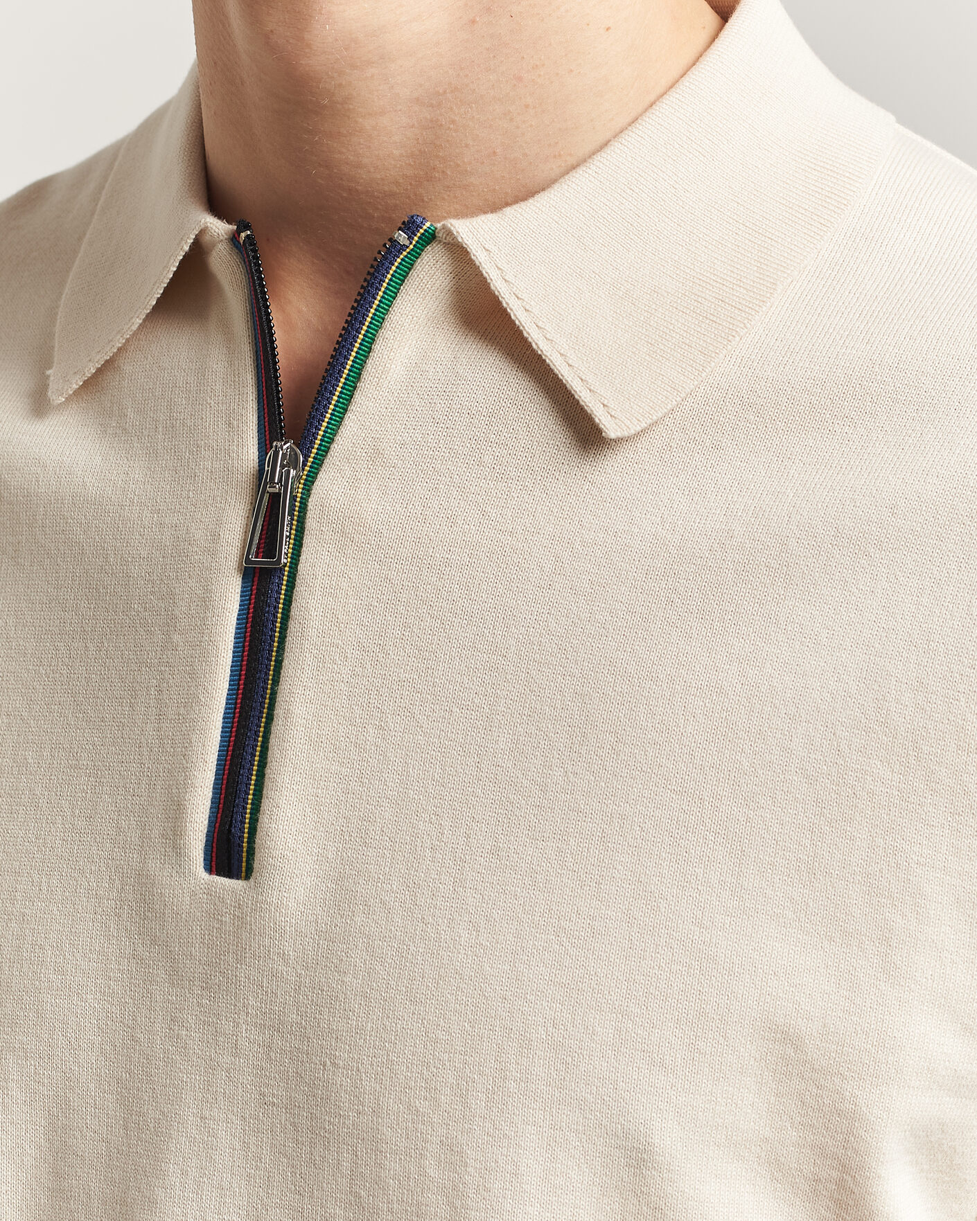Uomini | Polo | PS Paul Smith | Cotton Knitted Half Zip Polo Off White